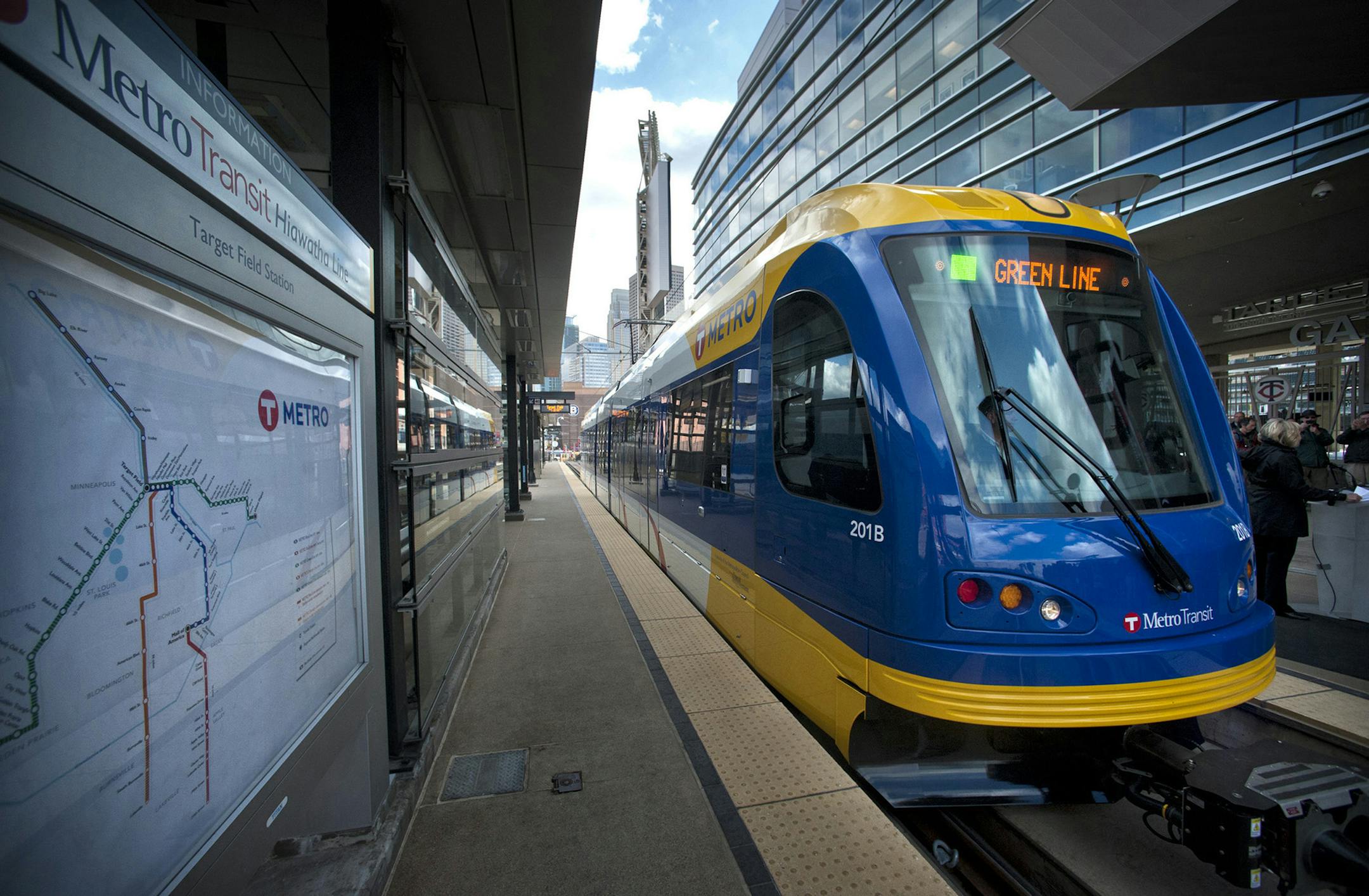 New transit maps showed the network of lines both existing and under construction. The new LRT cars for the Central Corridor, which will be known as the Green Line when it is opened, were unveiled Wednesday, October 10, 2012 at the Target Field Station. ] GLEN STUBBE * gstubbe@startribune.com ORG XMIT: MIN1210101617283461 ORG XMIT: MIN1305031242090688