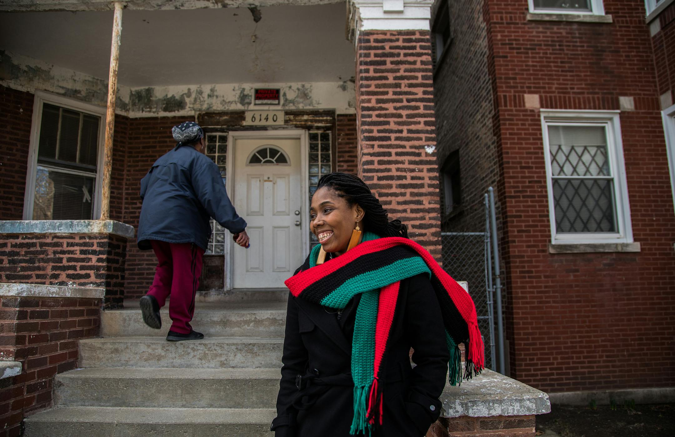 Author Essence McDowell, right, at Lorraine Hansberry House, 6140 S Rhodes Ave., in Chicago, Ill. McDowell is co-author of a book "Lifting as They Climbed: Mapping a History of Black Women on Chicago's South Side -- A Self-Guided Tour." (Zbigniew Bzdak/Chicago Tribune/TNS)