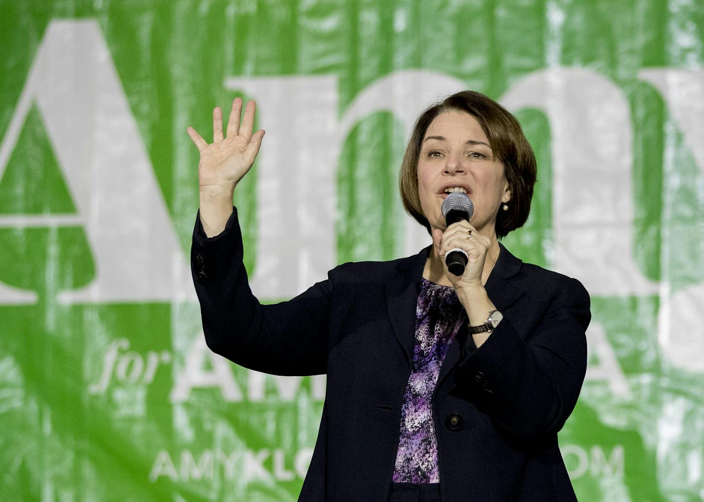 Sen. Amy Klobuchar, D-Minn., spoke at a rally at the State Threatre in Falls Church, Va., on Feb. 28, 2020.