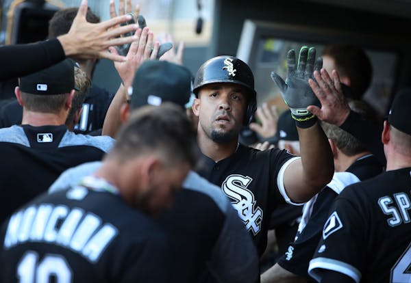Chicago White Sox first baseman Jose Abreu (79) celebrated a two run first inning home run at Target Field June 5, 2018 in Minneapolis , MN.