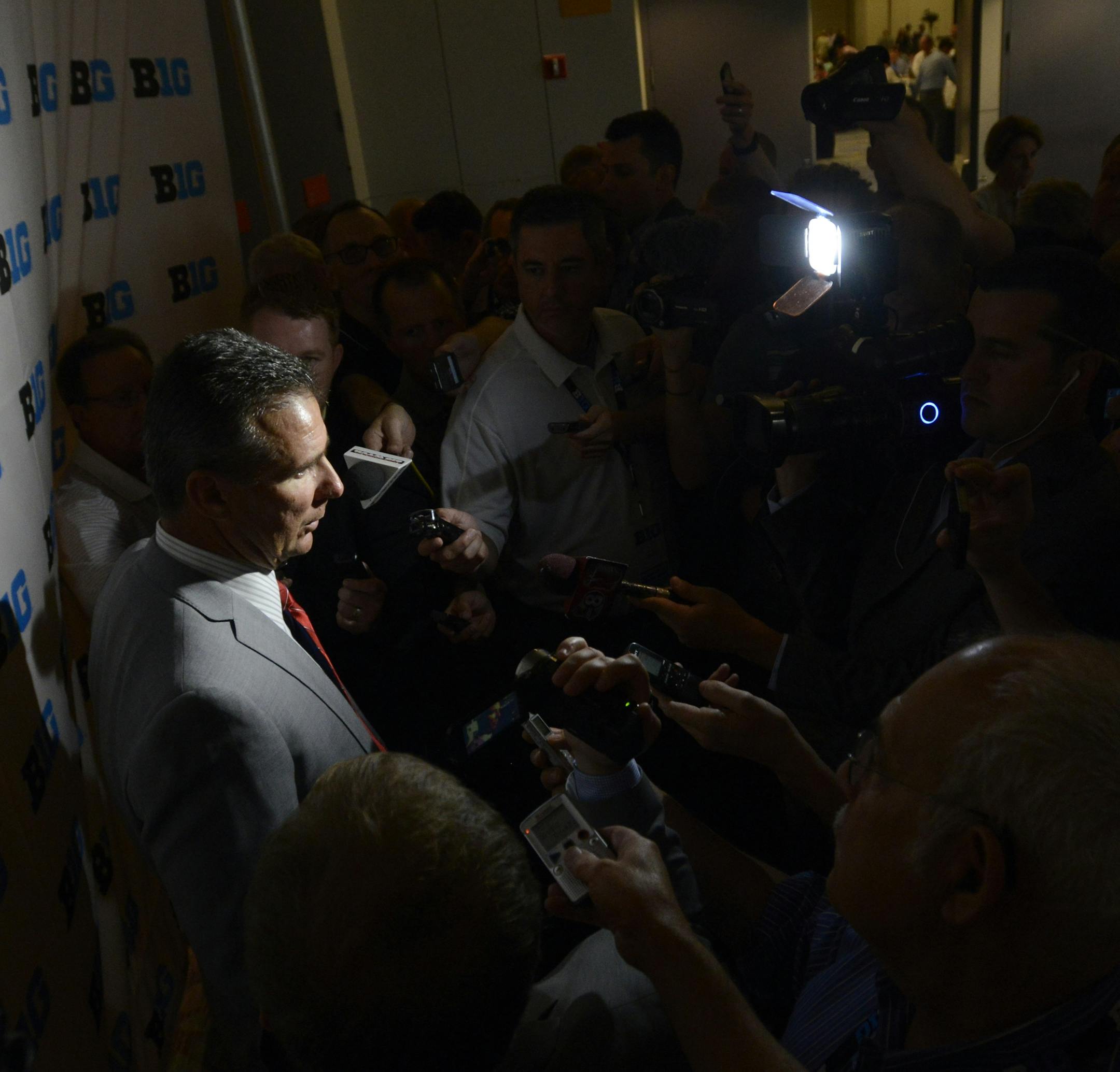 Ohio State head coach Urban Meyer speaks to the media during the Big Ten Football Media Day Thursday, July 30, 2015 in Chicago. (AP Photo/Paul Beaty)