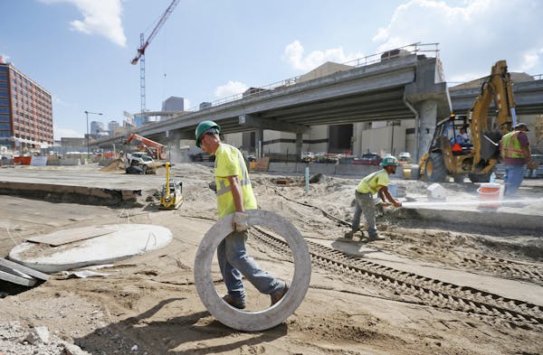 Sept. 11, 2013: Construction work continues on the transit hub near Target Field.