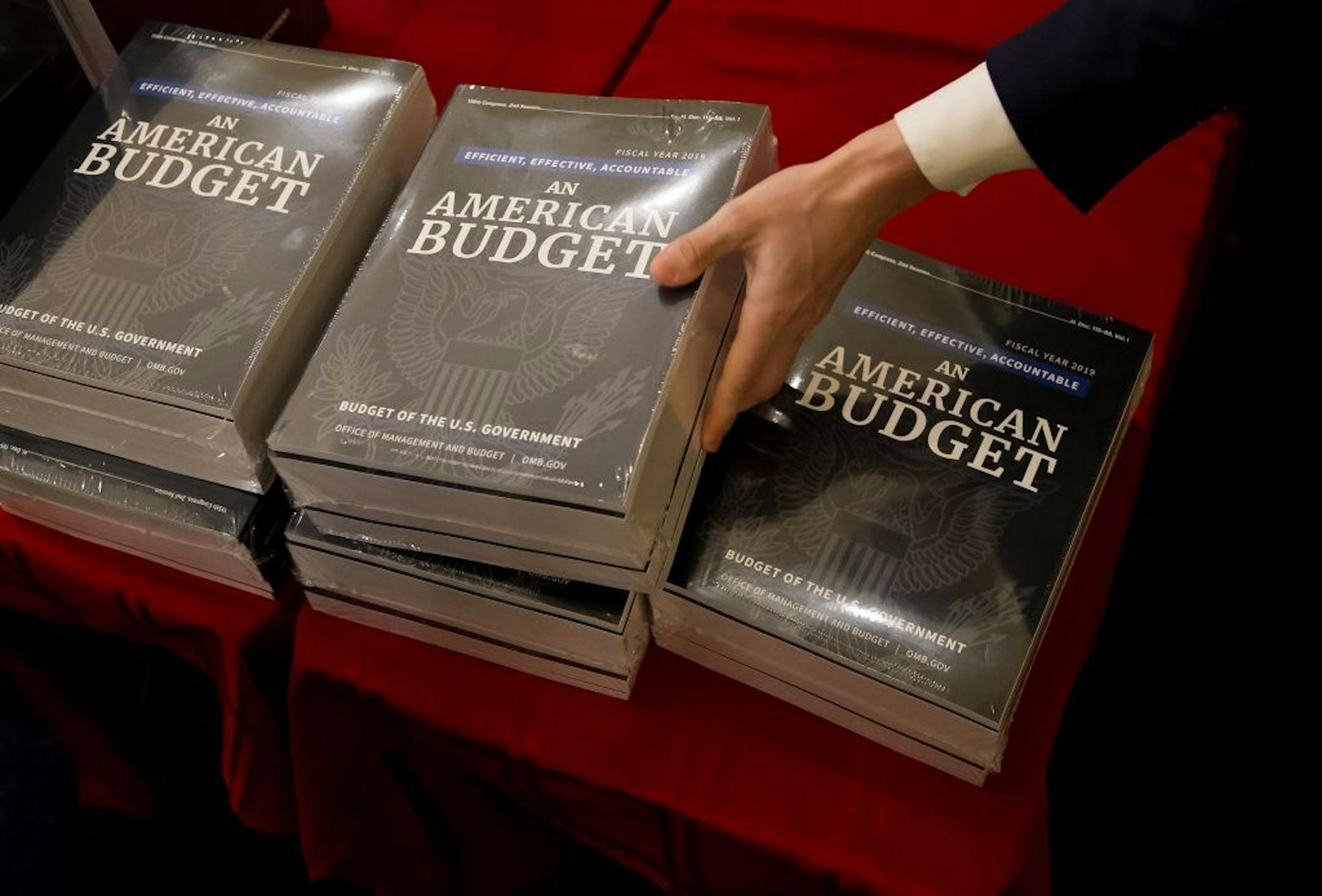 Present Donald Trump's 2019 budget proposal is delivered to the House Budget Committee on Capitol Hill, in Washington, Feb. 12, 2018.