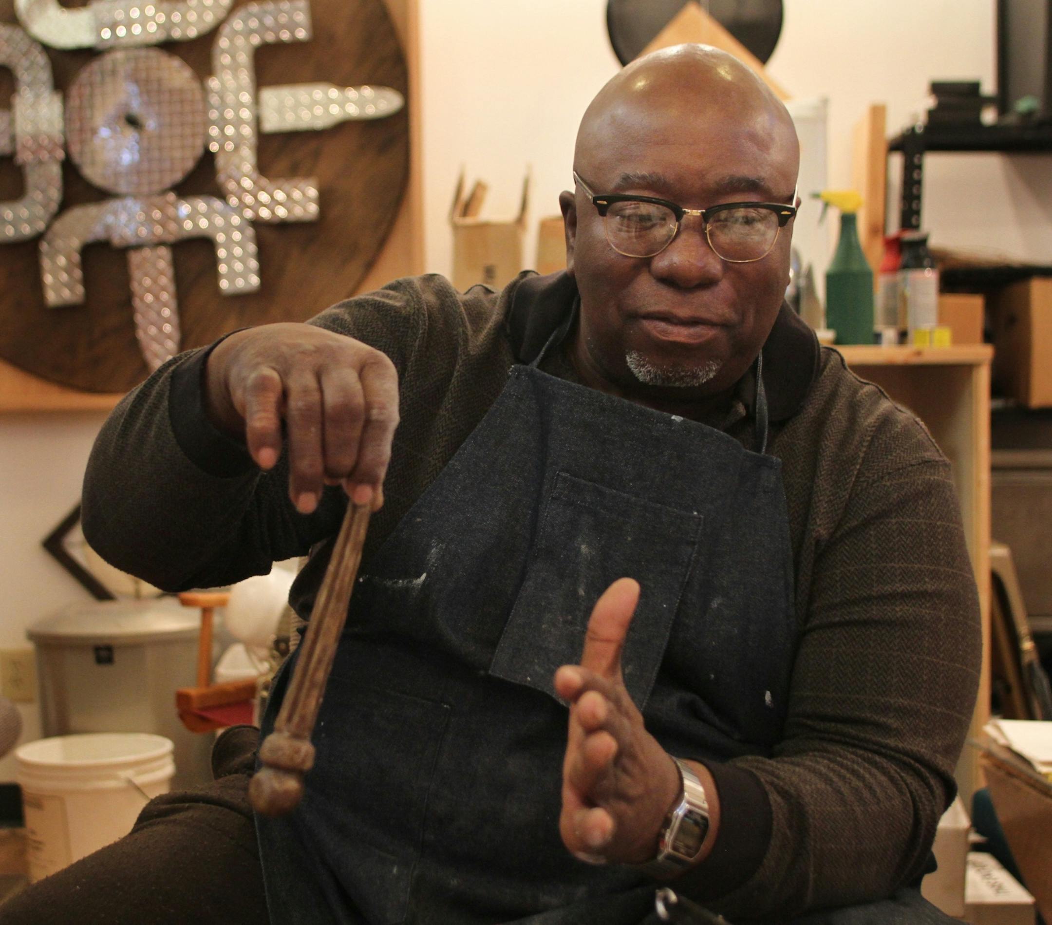 "This is something I can do. … " Artist Bill Jeter, who is making a small bell that someday will be cast in bronze.