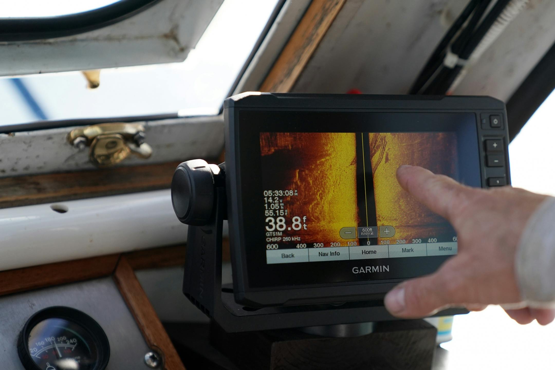Corey Daniel, a diver with the Great Lakes Shipwreck Preservation Society from Duluth, pointed out the Hesper shipwreck's image on the sonar aboard the group's boat the RV Preservation as they drove above it.