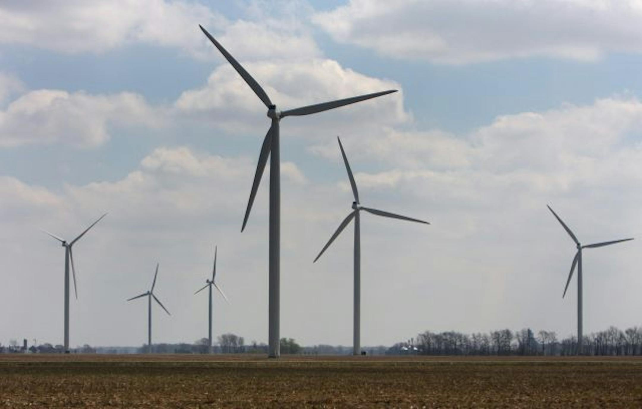 Wind turbines at the Harvest Wind Farm in Oliver Township, Mich.