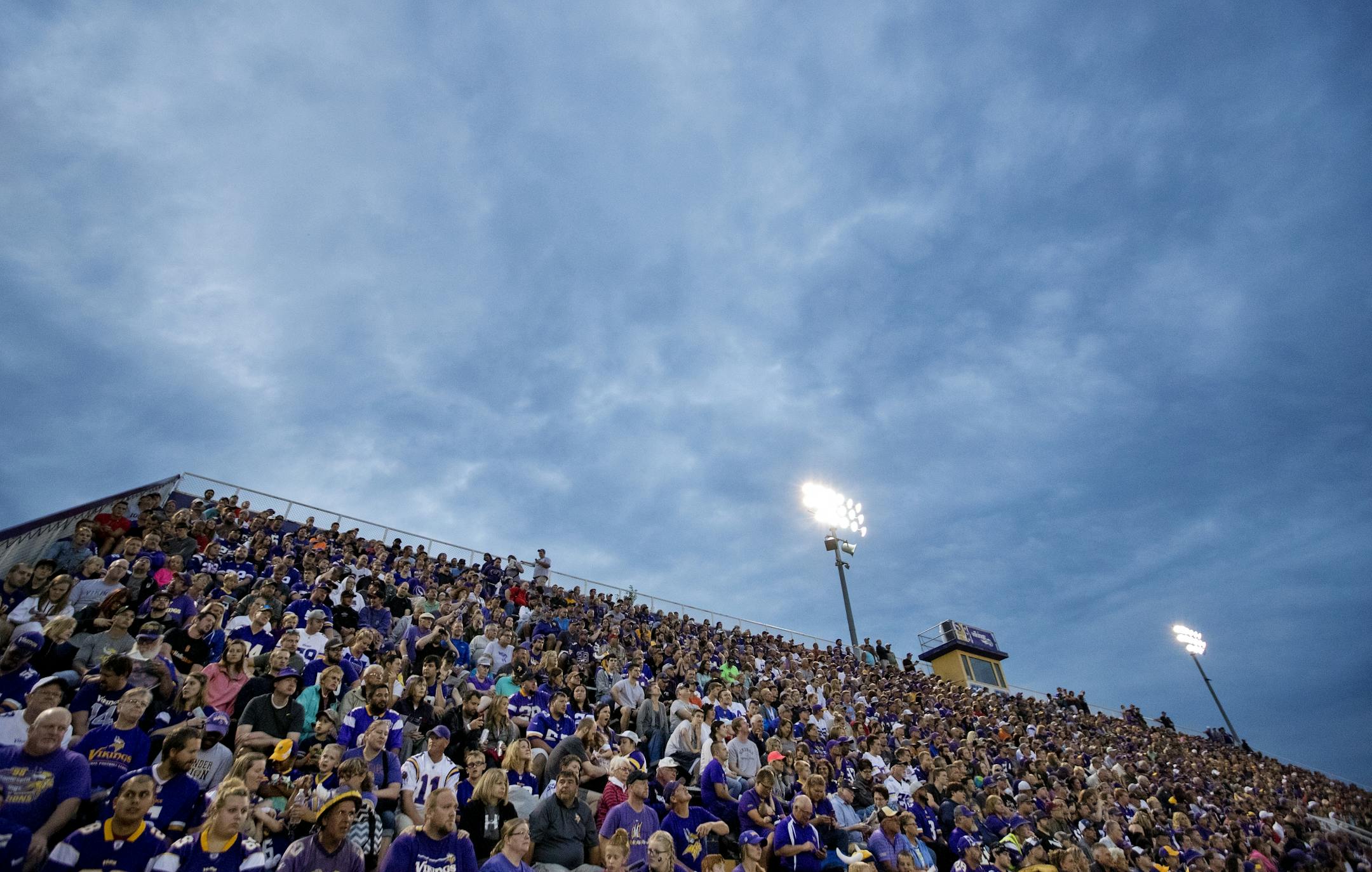 Minnesota Vikings fans watched the team scrimmage at Blakeslee Stadium in Mankato.