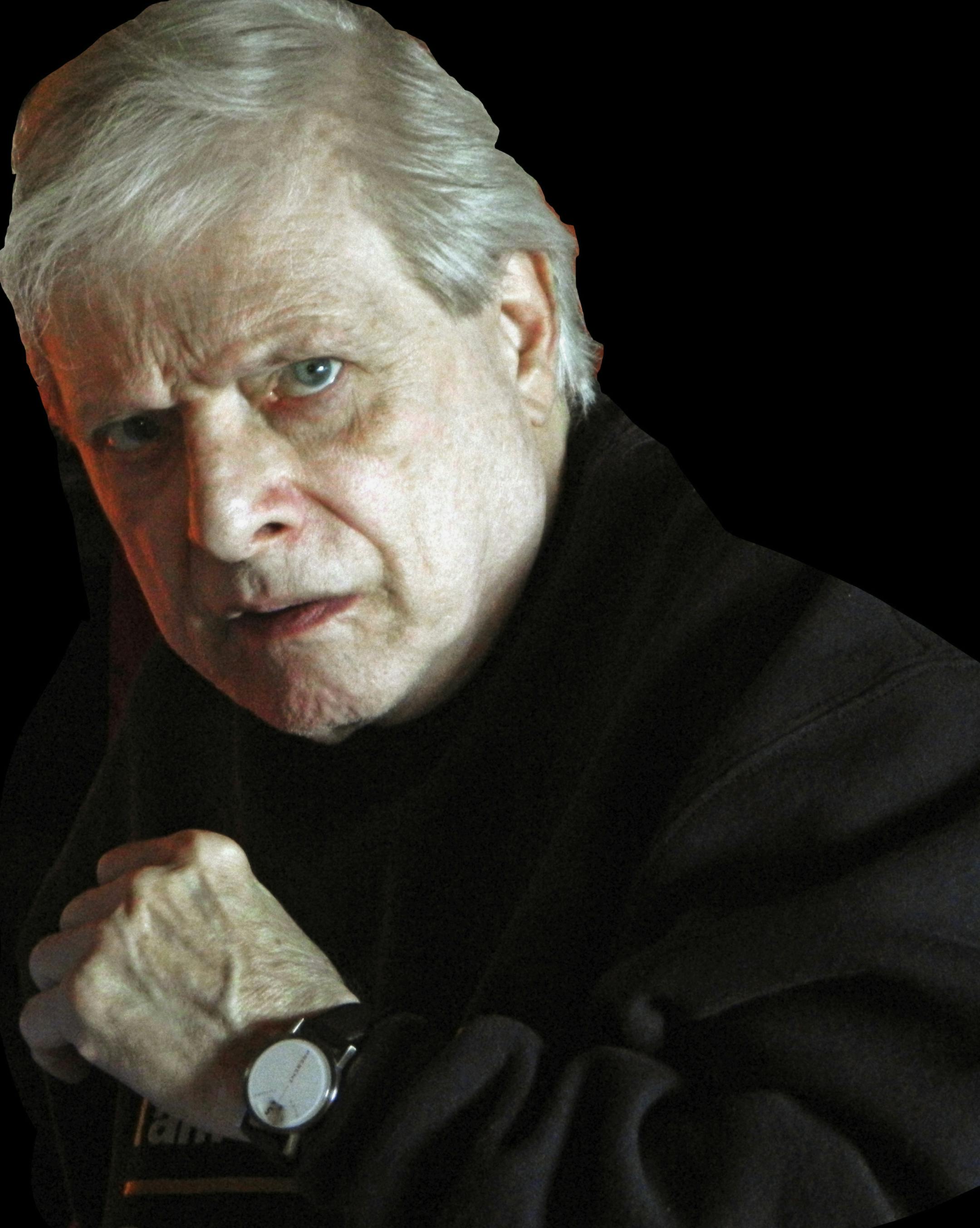 This March 13, 2012 photo provided by Steve Barber shows author Harlan Ellison in the Sherman Oaks neighborhood of Los Angeles. Ellison, the prolific, pugnacious author of "A Boy and His Dog," and countless other stories that blasted society with their nightmarish, sometimes darkly humorous scenarios, has died at age 84. Ellison's death was confirmed Thursday, June 28, 2018. During a career that spanned more than half a century, Ellison wrote some 50 books and more than 1,400 articles, essays, T