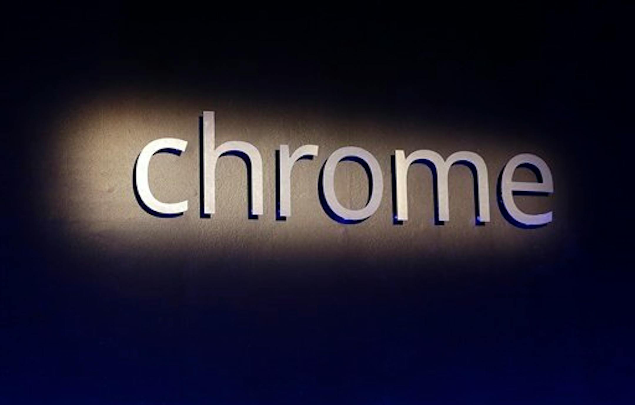 A Google chrome sign is shown at an announcement in San Francisco, Thursday, Feb. 21, 2013. (AP Photo/Jeff Chiu)