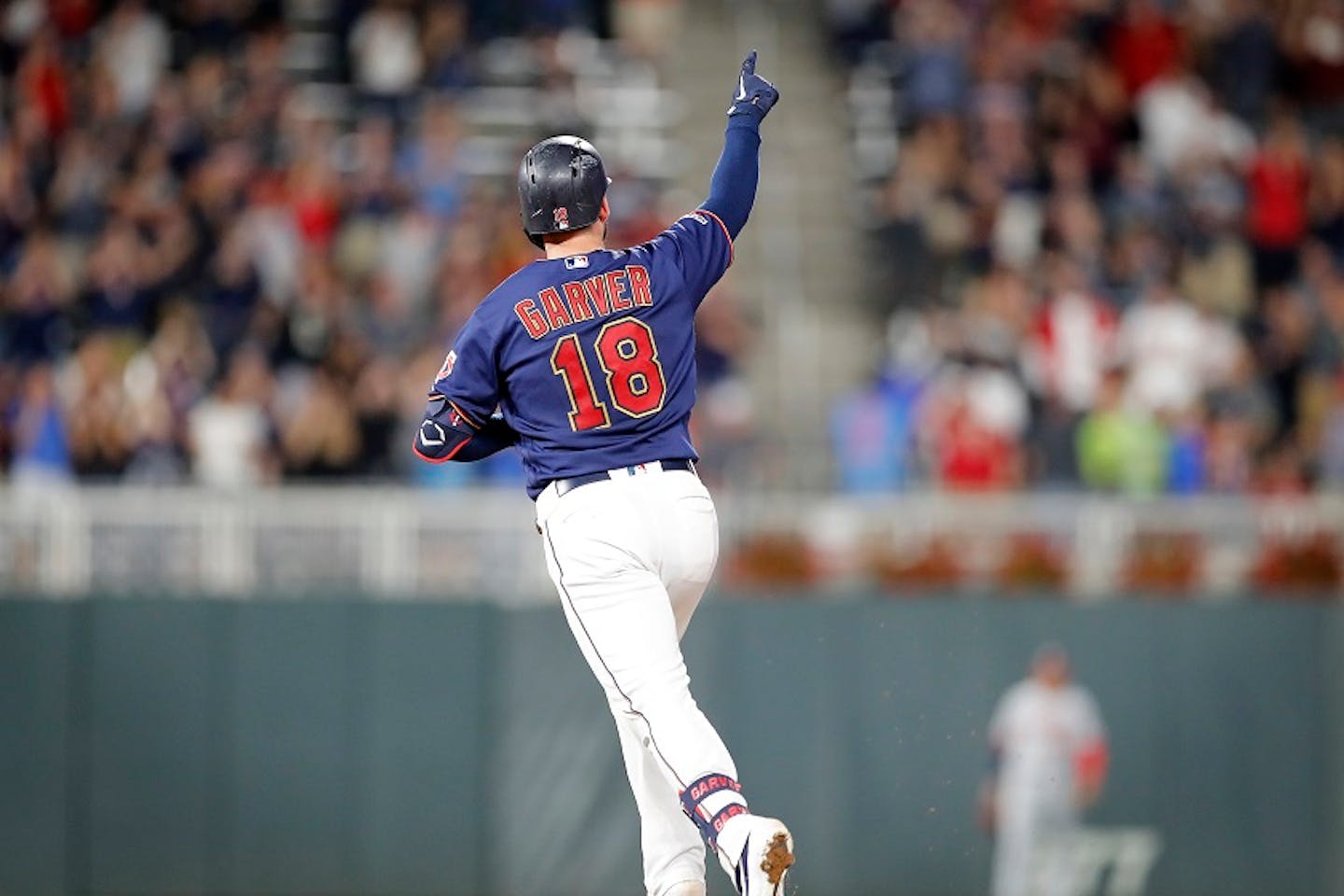 Minnesota Twins catcher Mitch Garver (18) celebrated hitting a home run as he ran the bases in the seventh inning. ]  LEILA NAVIDI • leila.navidi@startribune.com