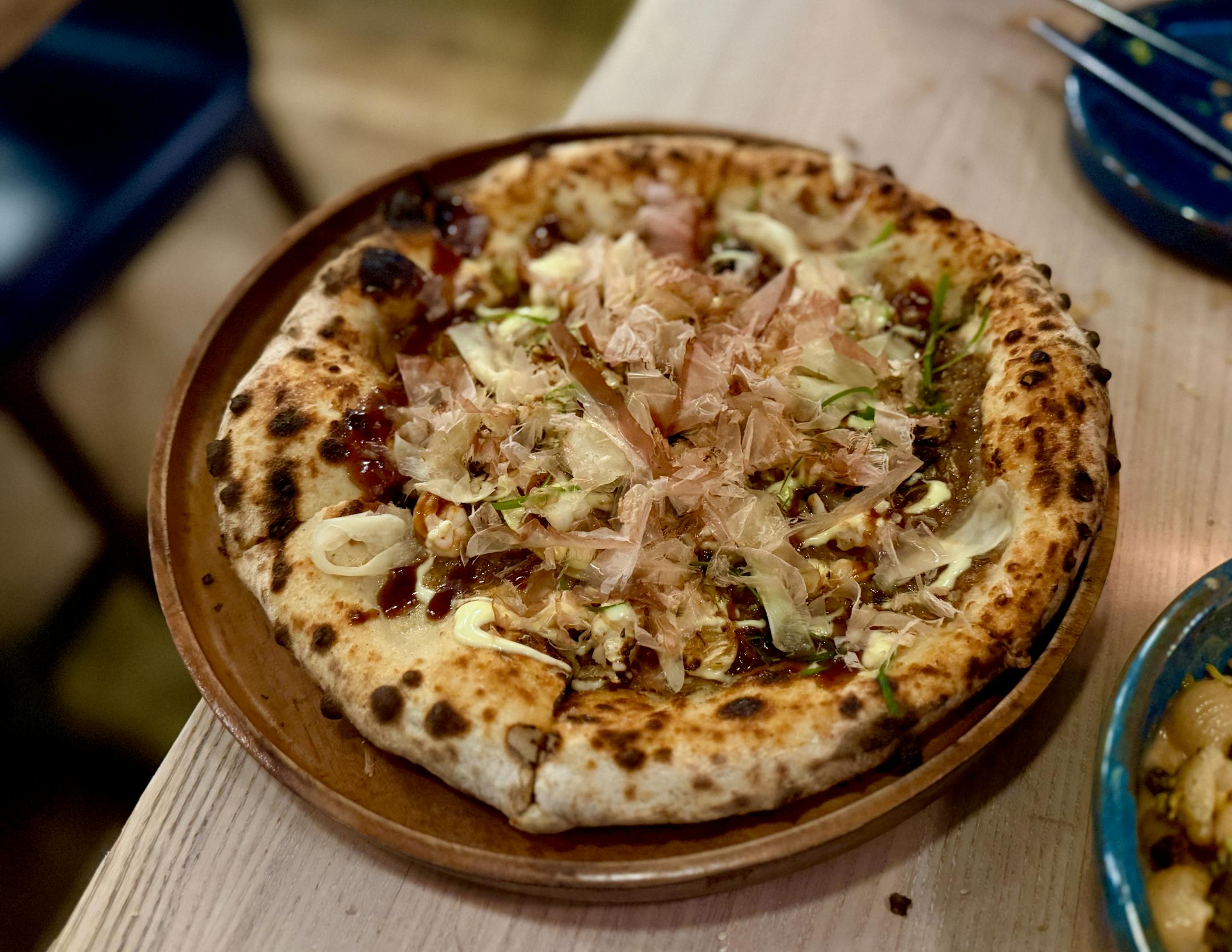 Okonomoyaki pizza at Sanjusan in Minneapolis.