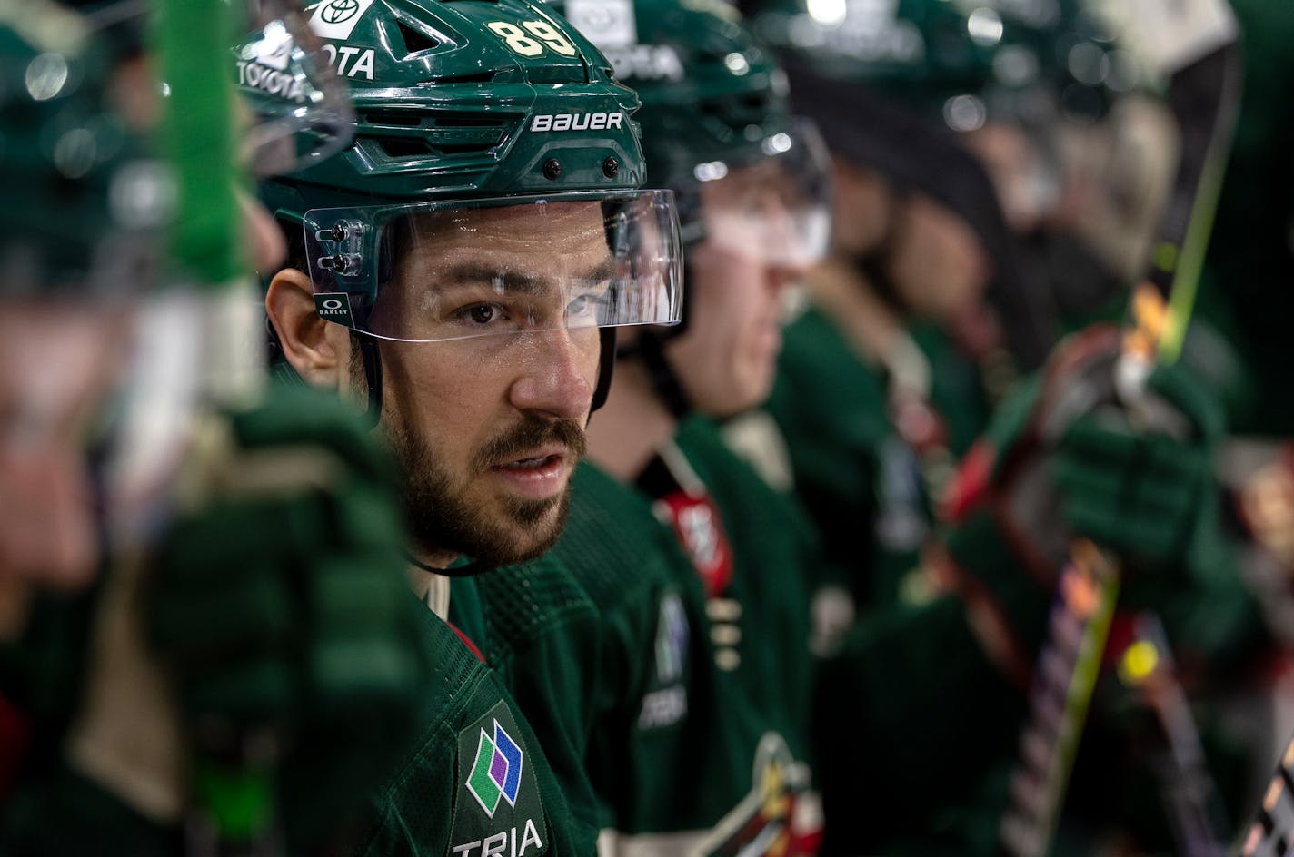 Frederick Gaudreau (89) of the Minnesota Wild Tuesday, October 24, 2023, at Xcel Energy Center in St. Paul, Minn. ] CARLOS GONZALEZ • carlos.gonzalez@startribune.com