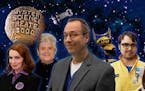 Joel Hodgson, center, is putting the "Mystery Science 3000" team back together for a streaming special Sunday.