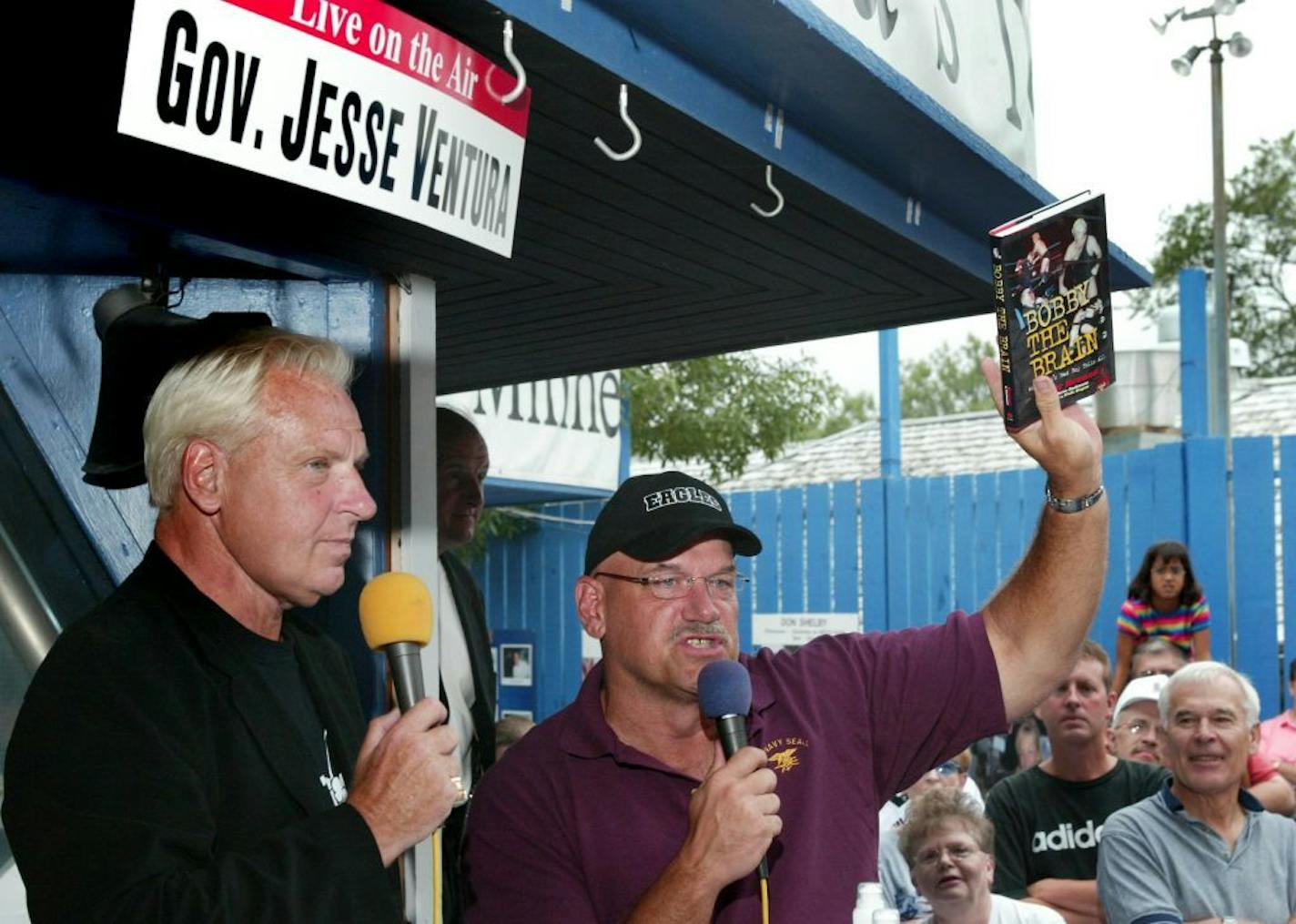 Bobby "The Brain" Heenan brought his book to the Minnesota Fair for former Gov.Jesse Ventura during the governor's weekly radio show in 2002. Heenan died over the weekend.