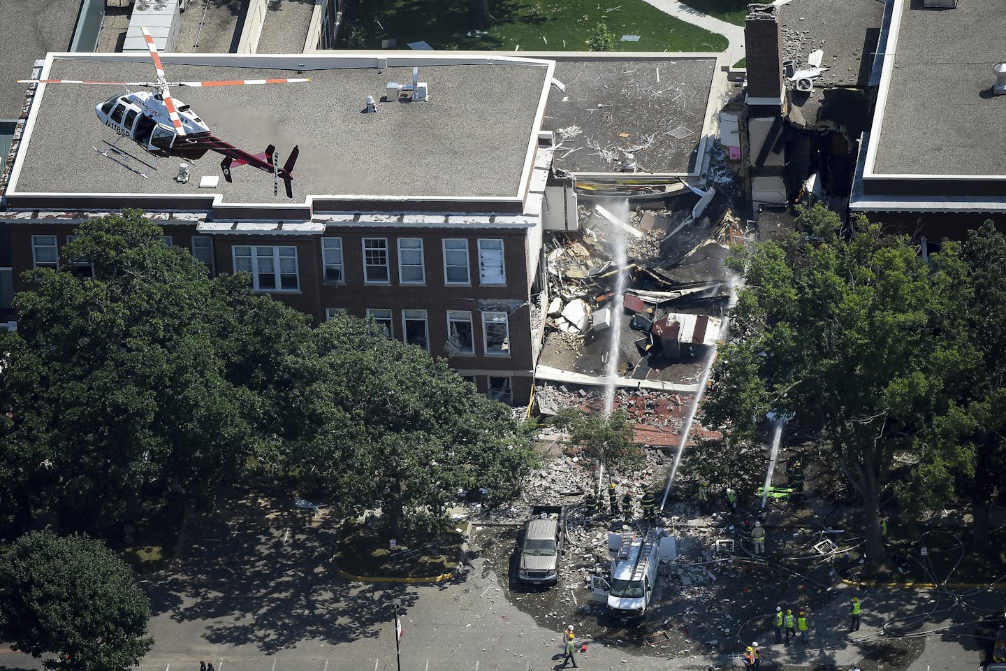 Emergency workers responded to an explosion at Minnehaha Academy in Minneapolis on Aug. 2, 2017.