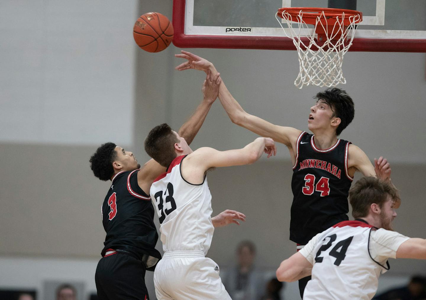 Chet Holmgren blocked a shot against Eden Prairie in February.