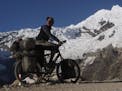 Stephen Fabes cycling in Punta Olimpica in Cordillera Blanca, Peru, 4,890 meters above sea level.