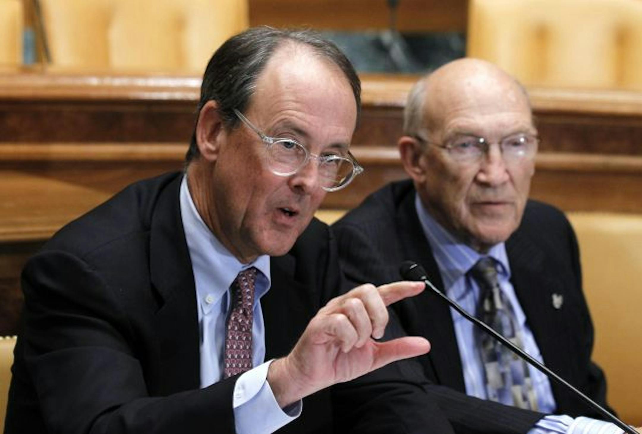 Erskine Bowles, left, and former Wyoming Sen. Alan Simpson, co-chairmen of President Barack Obama's bipartisan deficit commission.