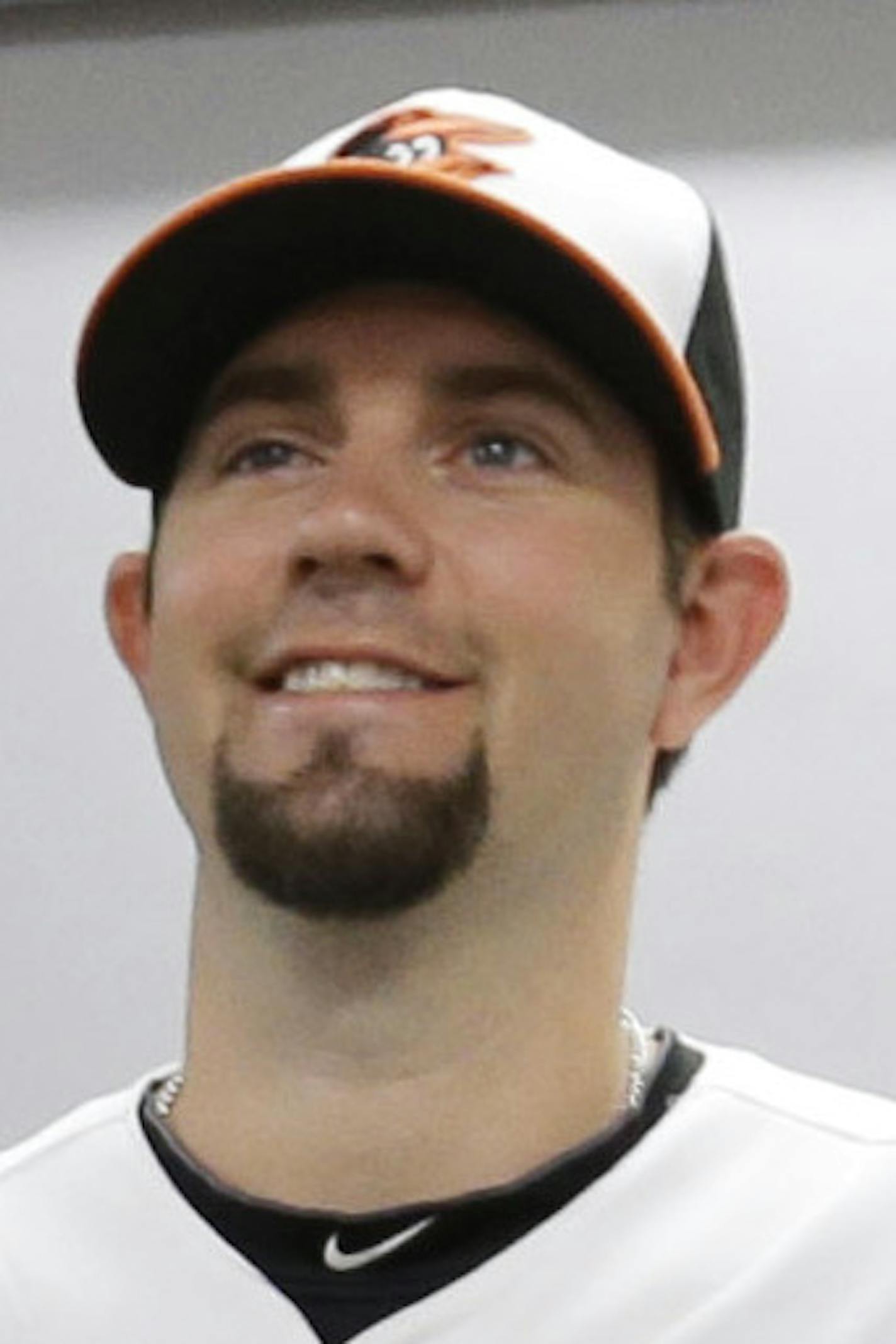 Baltimore Orioles starting pitcher Jason Hammel poses for a photographer during his team's baseball spring training photo day Friday, Feb. 22, 2013, in Sarasota, Fla. (AP Photo/Charlie Neibergall)
