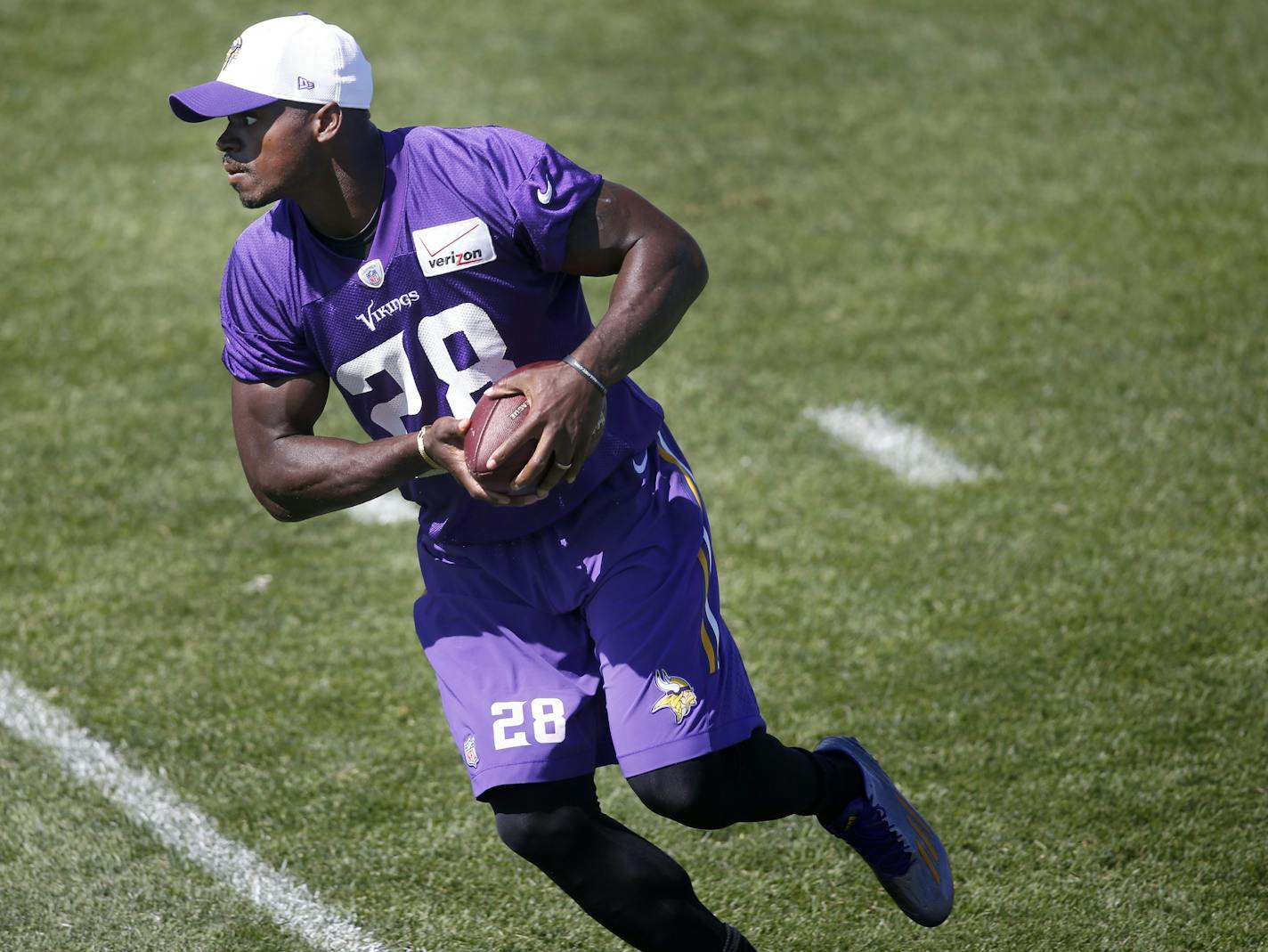 Minnesota Vikings running back Adrian Peterson (28) during the morning practice.