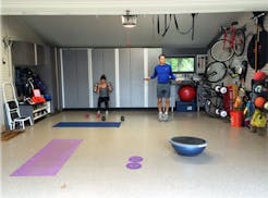 This garage doubles as a workout room.