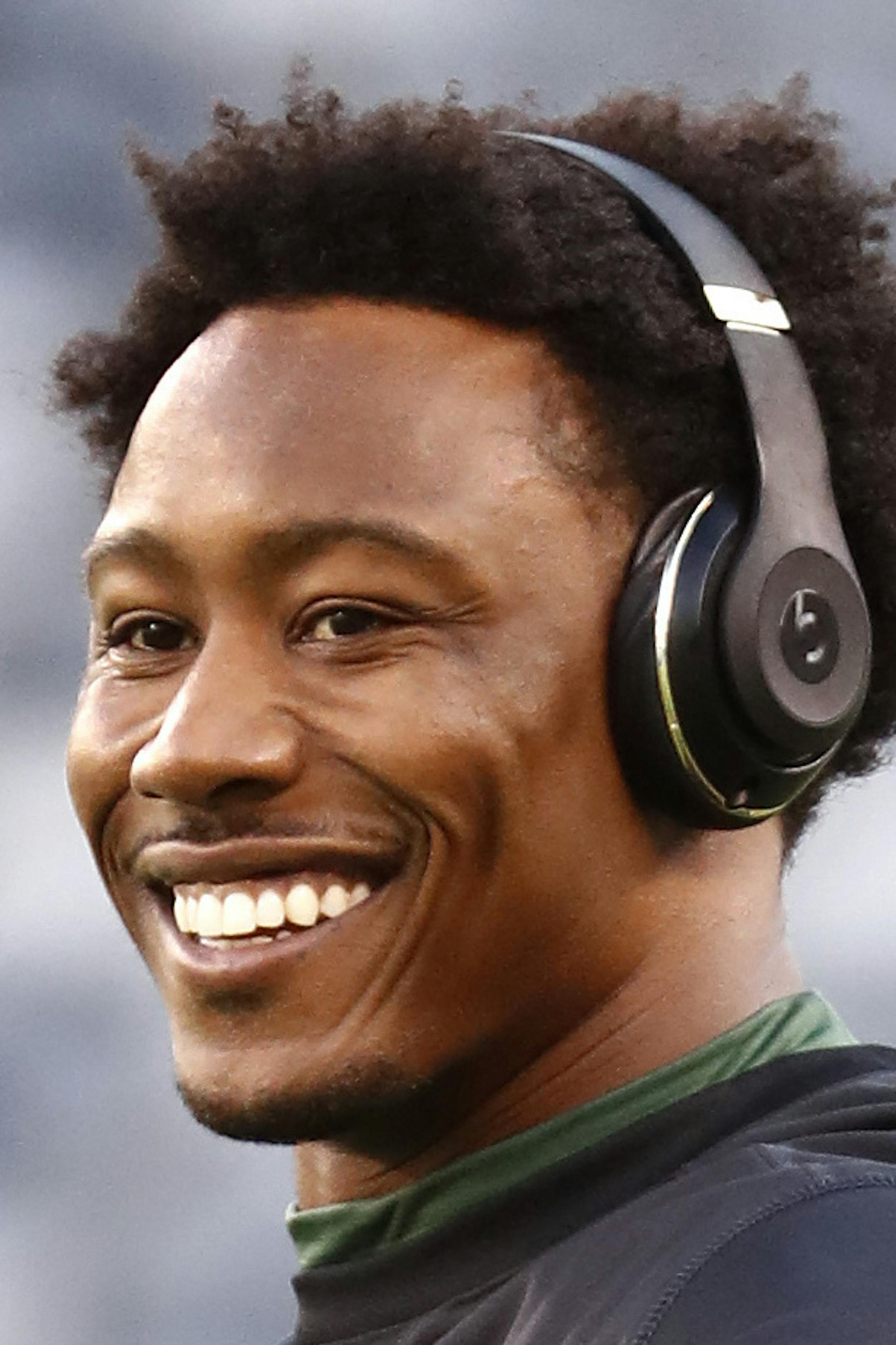FILE - In this Nov. 27, 2016, file photo, New York Jets wide receiver Brandon Marshall (15) warms up before playing against the New England Patriots in an NFL football game in East Rutherford, N.J. The New York Giants have signed free agent receiver Brandon Marshall to a two-year contact. The former Jets receiver tweeted a picture of the signed contact on Wednesday, March 8, 2017. (AP Photo/Julio Cortez, File)