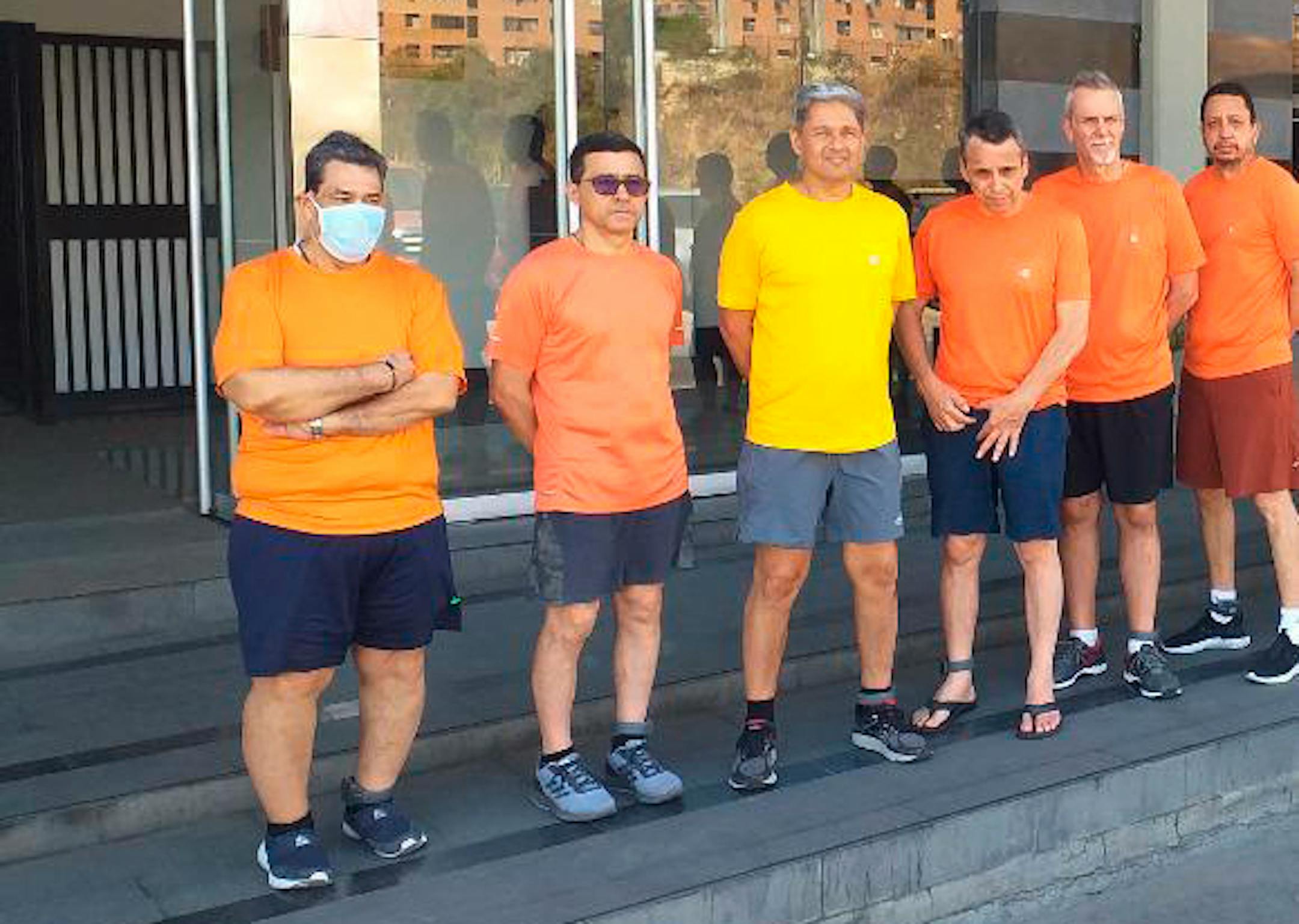 CITGO oil executives Jose Angel Pereira, Gustavo Cardenas, Jorge Toledo, Jose Luis Zambrano, Tomeu Vadell and Alirio Jose Zambrano, standing outside the Bolivarian National Intelligence Service, in Caracas, Venezuela, on June 18, 2020.