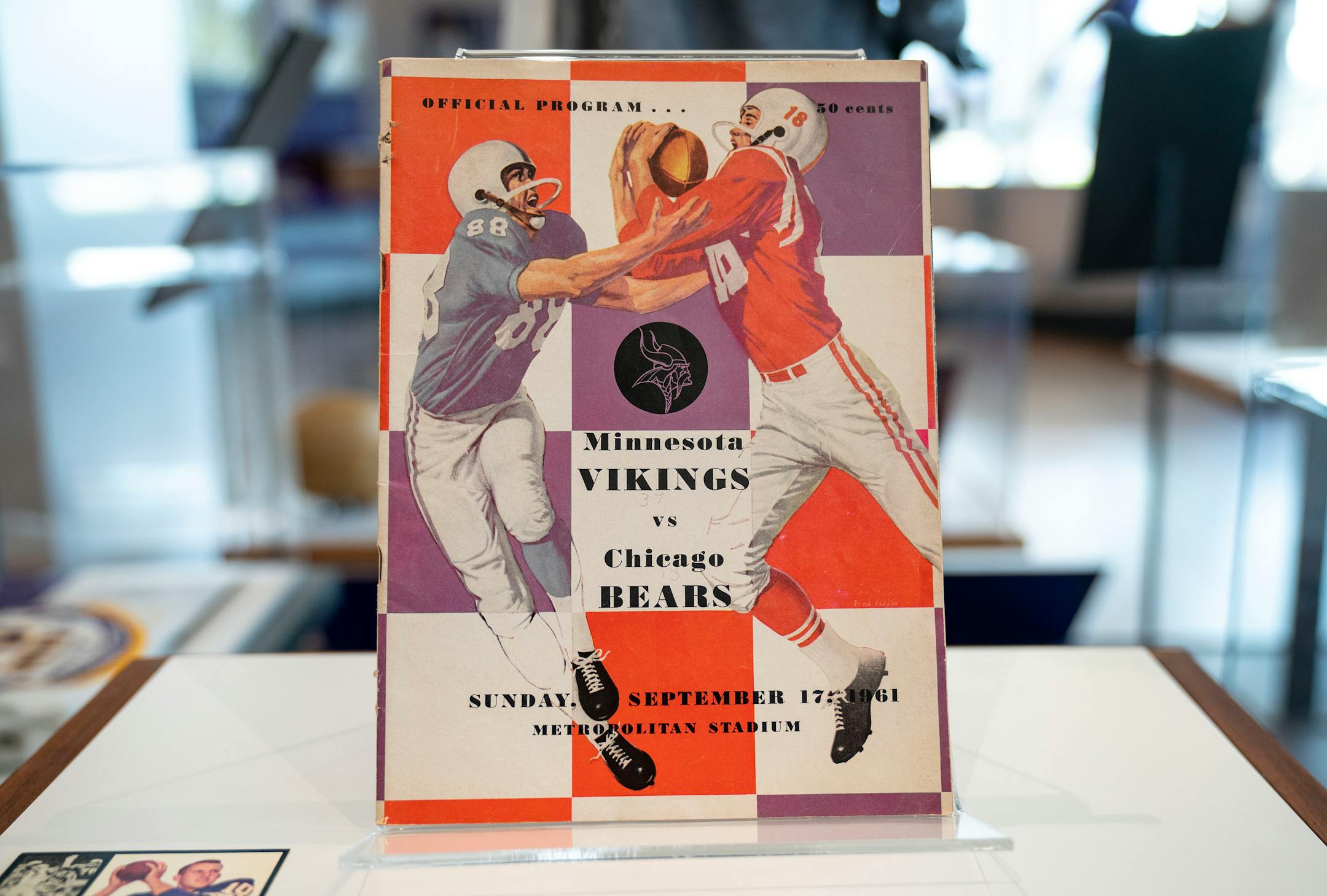 A program from the Vikings' first regular-season home game from Sunday, September 17, 1961 was on display at the Vikings Museum in Eagan.