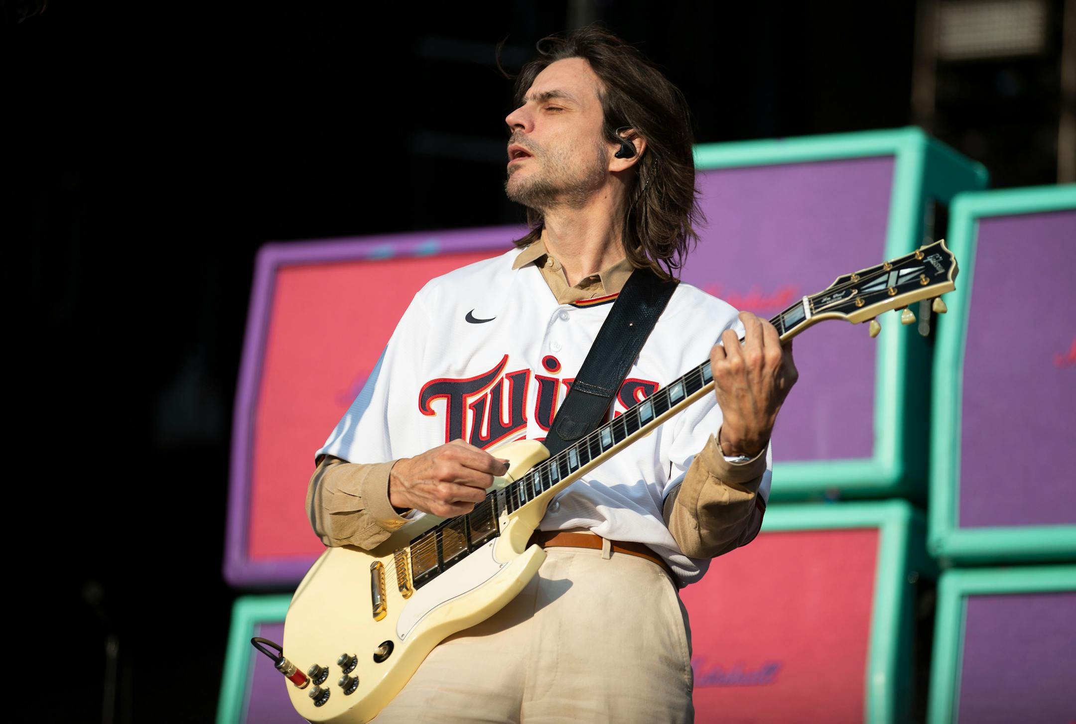 Brian Bell, guitarist for Weezer, performed with the band as part of the Hella Mega Tour on Monday evening at Target Field.