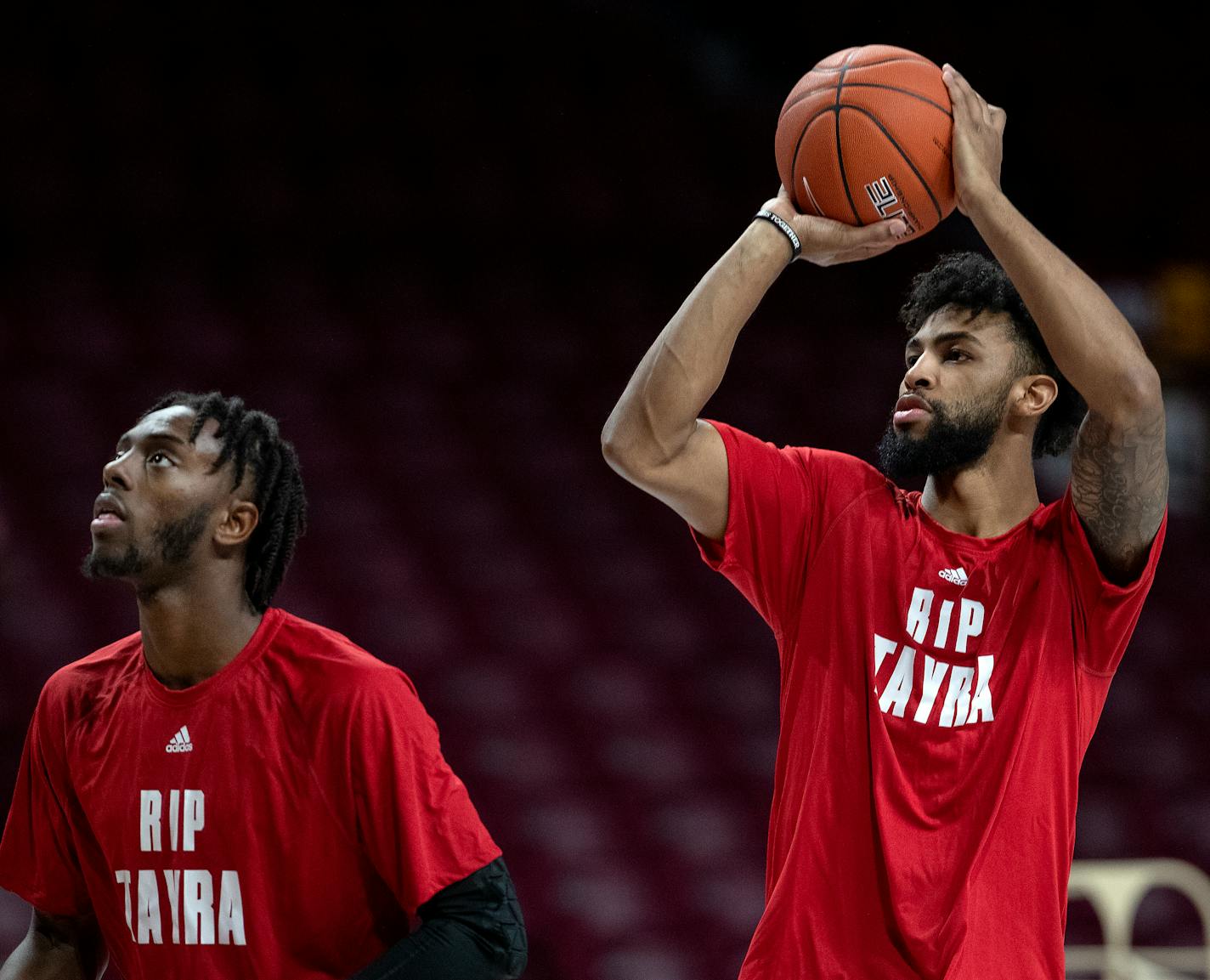 Nebraska players wore warmup shirts honoring the memory of Gophers guard Dupree McBrayer's mom.