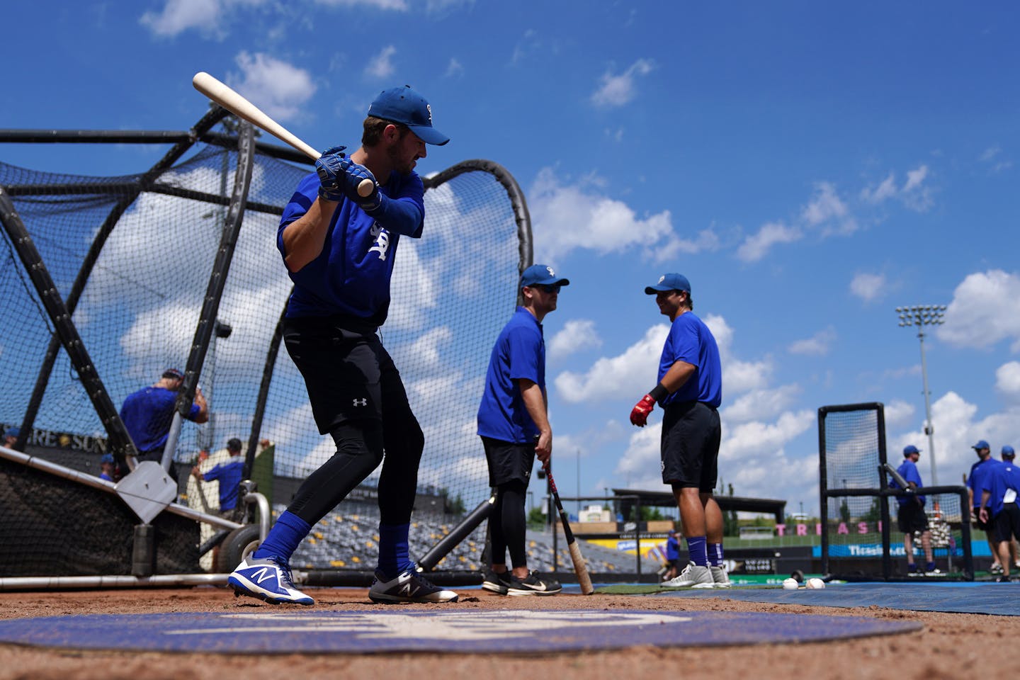 Players took batting practice during the St. Paul Saints practice Friday at CHS Field. ] ANTHONY SOUFFLE • anthony.souffle@startribune.com The St. Paul Saints held practice with media availability Friday, June 26, 2020 at CHS Field in St. Paul, Minn.