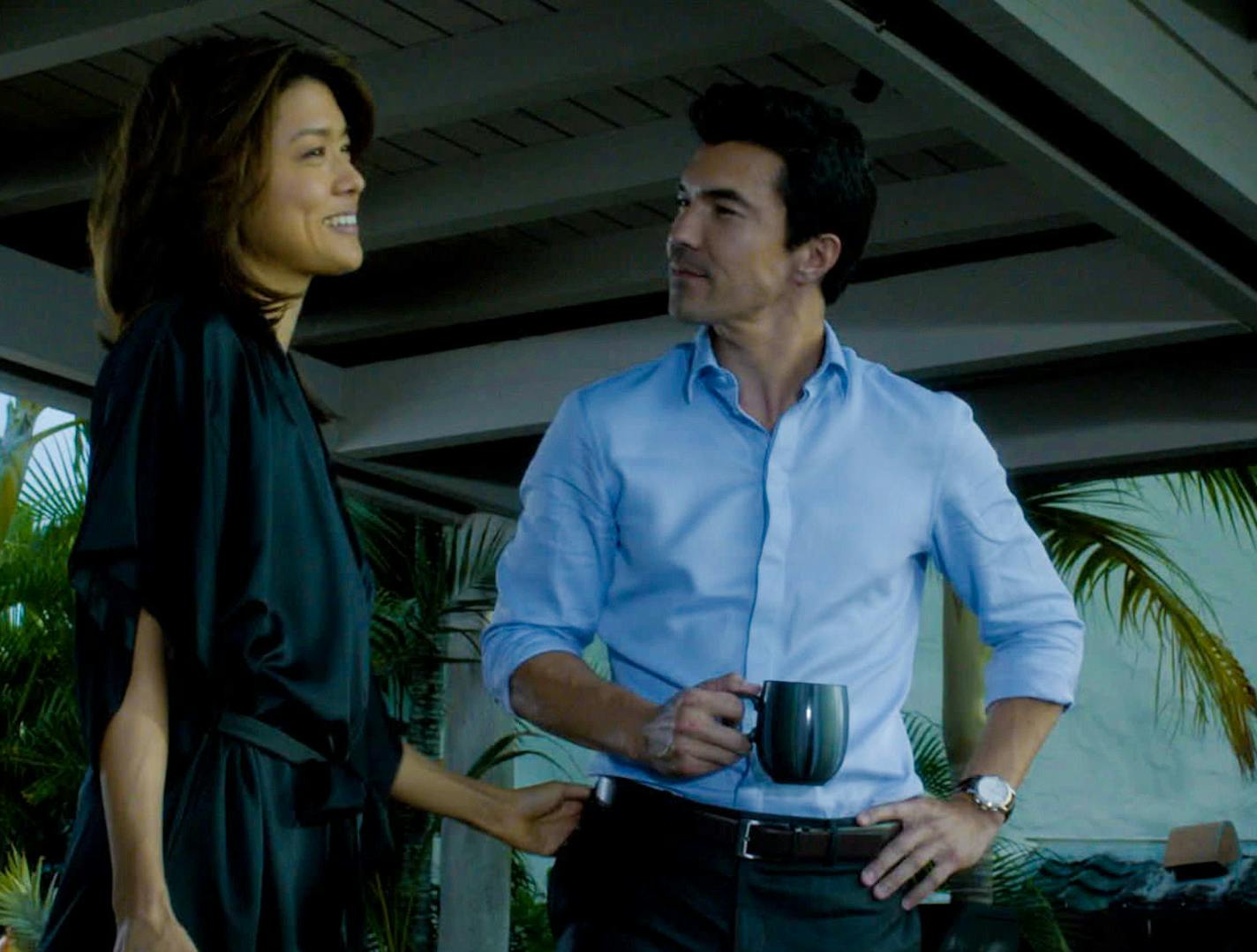 "Powehiwehi" -- When Five-0 hunts for a notorious and mysterious criminal, Kono must protect their only witness and fight for her life when she realizes their true identity. Also, Kono ( left Grace Park) confesses to Adam ( right Ian Anthony Dale) that she\'s conflicted about their future together because of his ties to his formerly corrupt family business, on HAWAII FIVE-0, Friday, Feb. 6th 2014 (9:00-10:00, ET/PT), on the CBS Television Network. Photo: Best Possible Screen Grab/CBS &#x221a;?&#