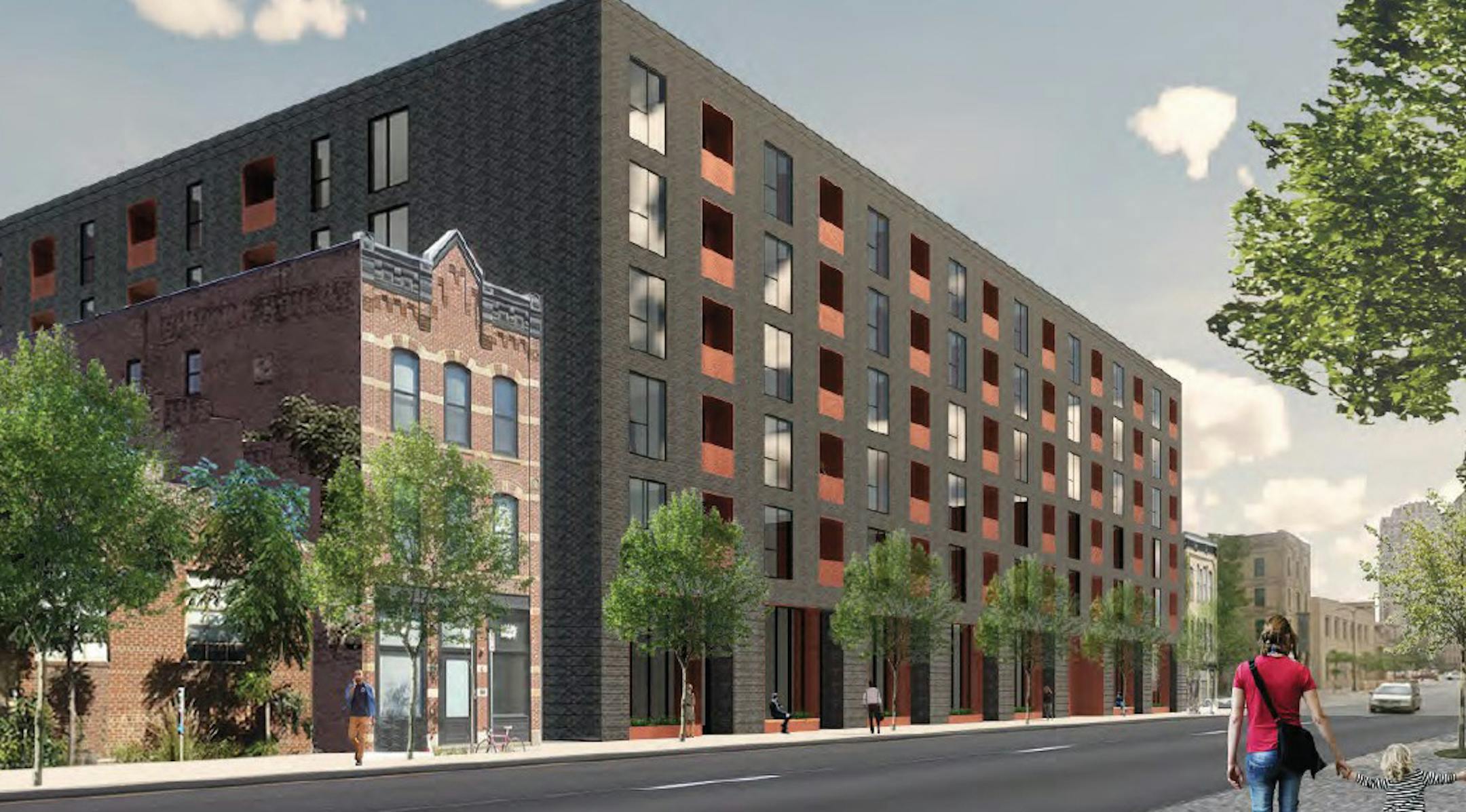 rendering which shows the proposed building at 110 1st Street please credit Snow Kreilich Architects