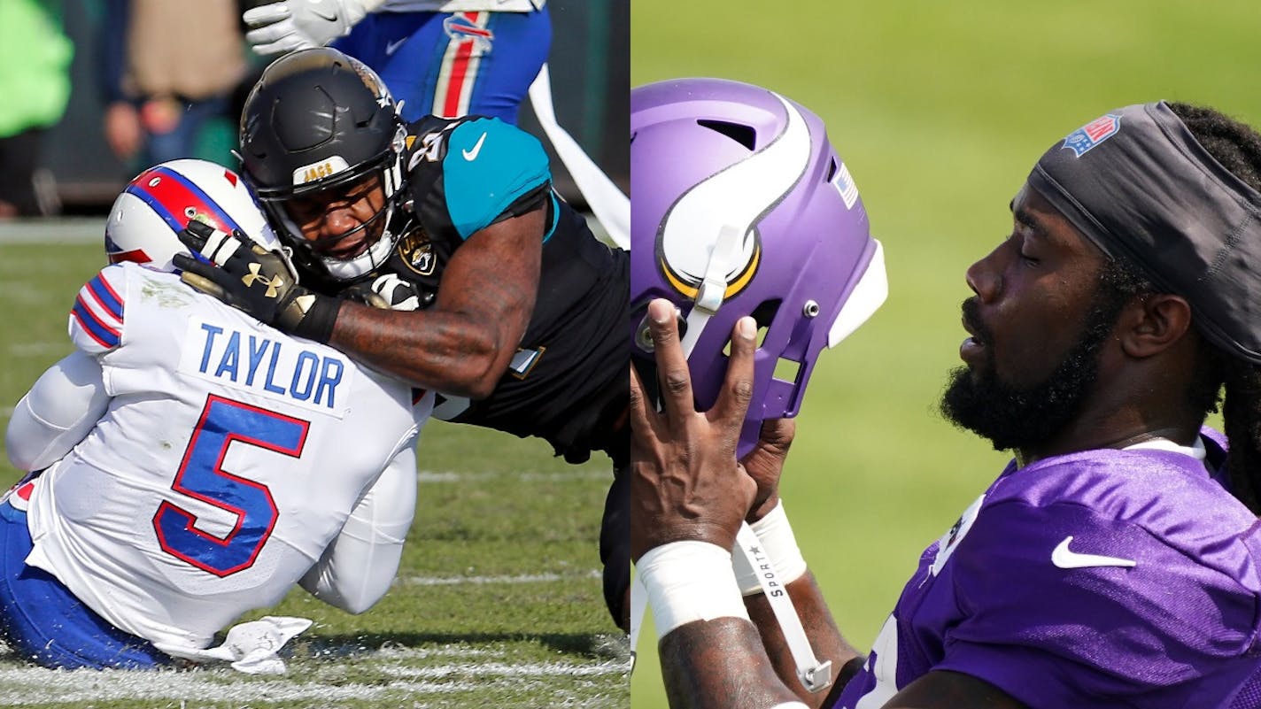 The Vikings probably will push to sign defensive end Yannick Ngakoue (left) to a long-term contract, but that might prevent them from doing the same with running back Dalvin Cook (right)