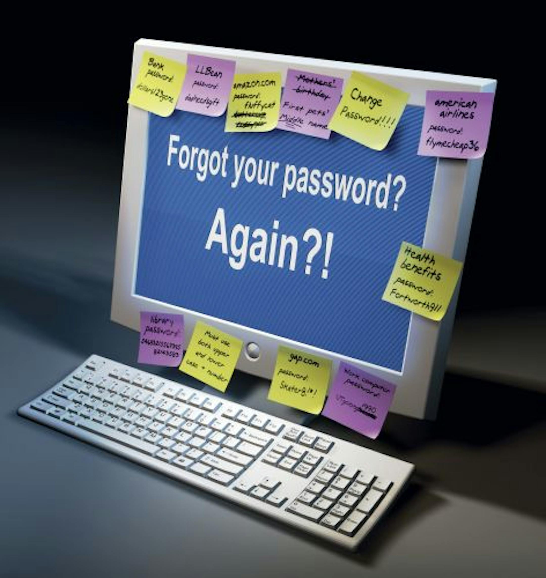 This photo illustration shows a computer screen with a password question. Passwords, user names, PIN numbers have become the flies in the Internet ointment, spoiling a perfectly good communications concoction.