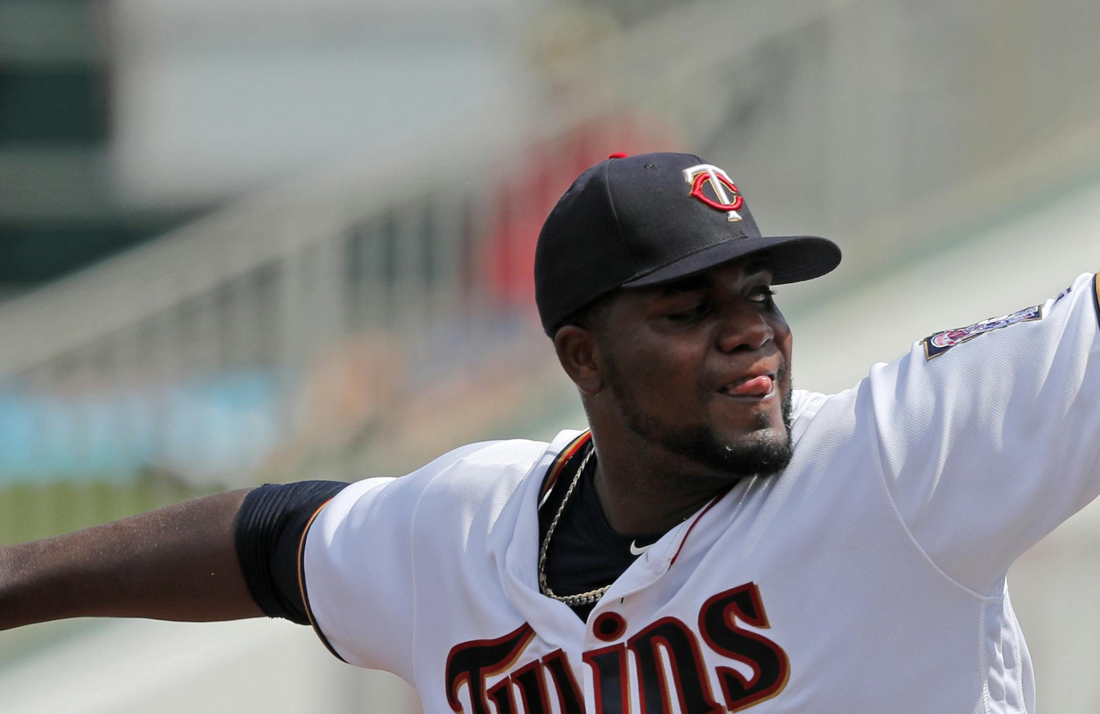 Minnesota Twins starting pitcher Michael Pineda (35) throws in the second inning of their spring training baseball game against the Boston Red Sox in Fort Myers, Fla., Friday, March 1, 2019. (AP Photo/Gerald Herbert)