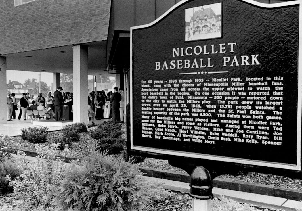 August 20, 1983: A plaque commemorating the site of the old Nicollet Park, home of the Minneapolis Millers