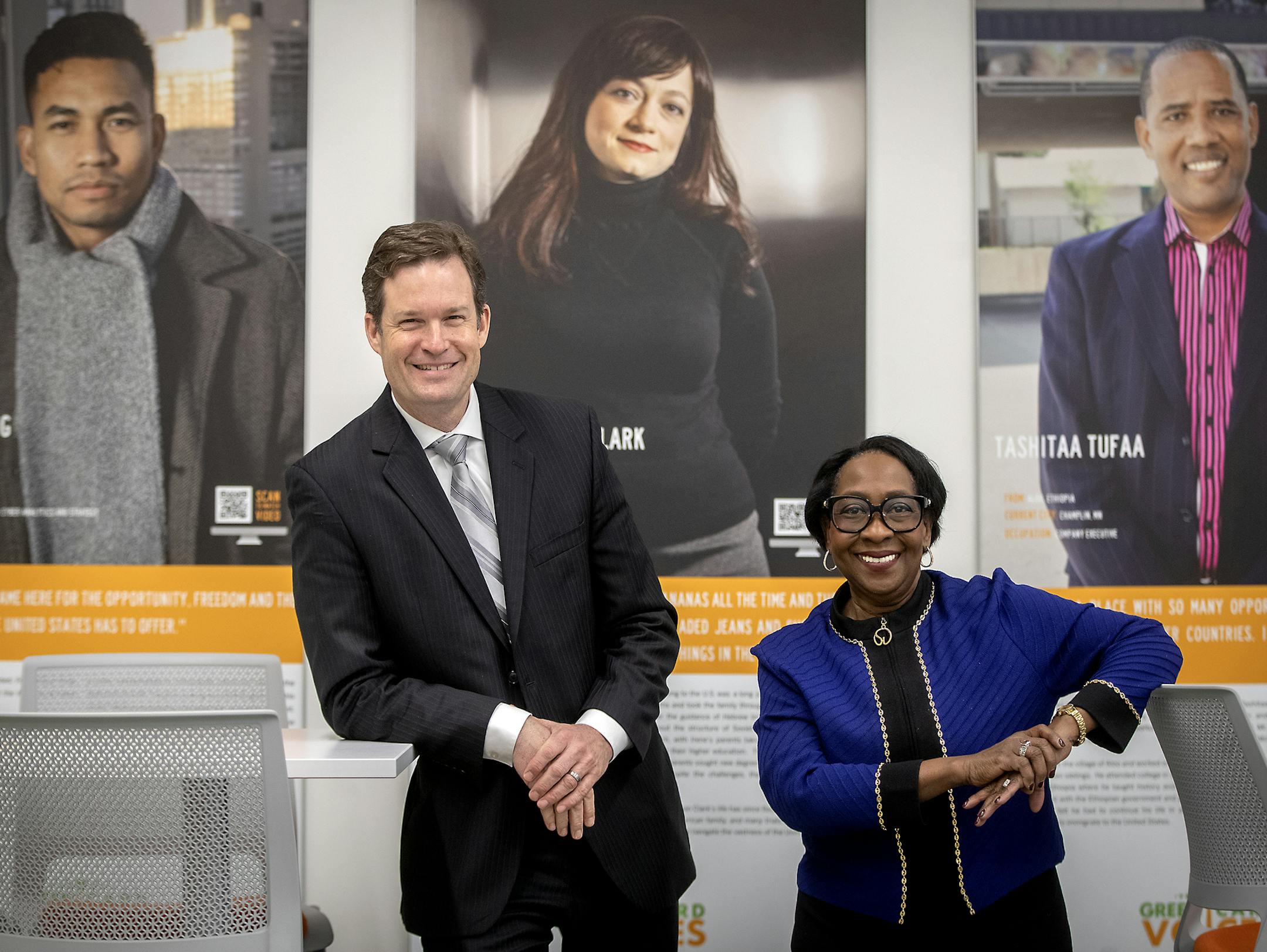 YMCA CEO Glen Gunderson, left, and Hedy Lemar Walls, the chief social responsibility officer for the YMCA of the Greater Twin Cities, joined other YMCA Youth Intervention Services staff for equity training and a walk through the YMCA's new exhibit created by the science museum, Thursday, January 24, 2019 in downtown Minneapolis, MN. The Equity Innovation Center will offer equity leadership certification for corporate and civic sector leaders. ] ELIZABETH FLORES • liz.flores@startribune.com