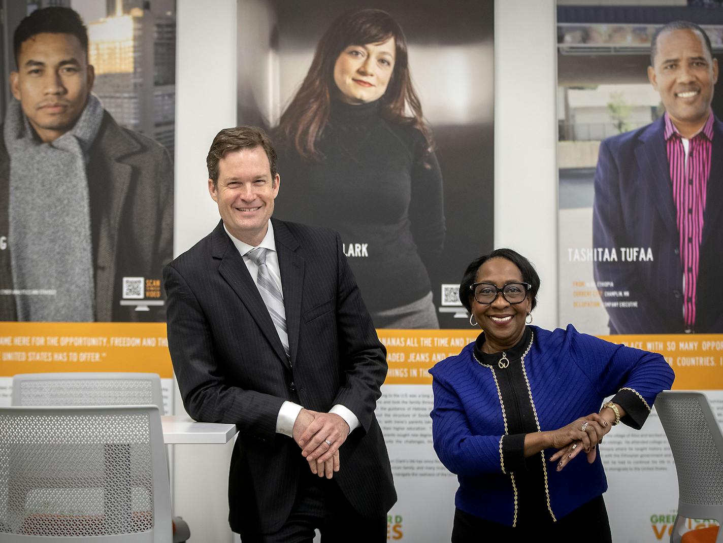 YMCA CEO Glen Gunderson, left, and Hedy Lemar Walls, the chief social responsibility officer for the YMCA of the Greater Twin Cities, joined other YMCA Youth Intervention Services staff for equity training and a walk through the YMCA's new exhibit created by the science museum, Thursday, January 24, 2019 in downtown Minneapolis, MN. The Equity Innovation Center will offer equity leadership certification for corporate and civic sector leaders. ] ELIZABETH FLORES • liz.flores@startribune.com