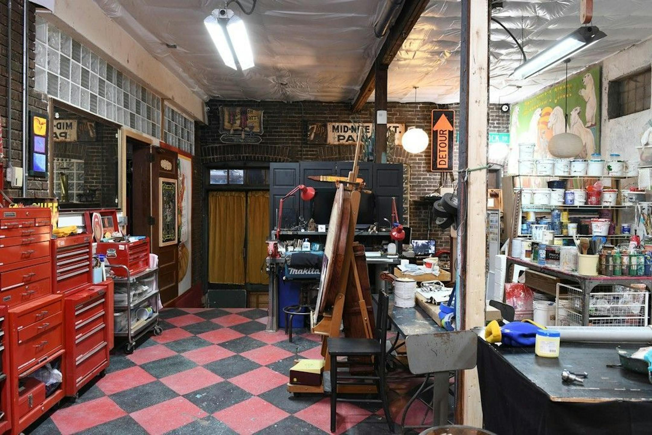 The studio where Derby teaches art classes and works on her own artwork.
