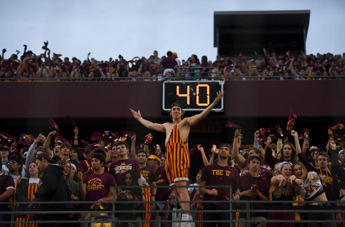 The Gophers student section cheered before last year’s 45-31 season-opening loss to Ohio State at Huntington Bank Stadium.