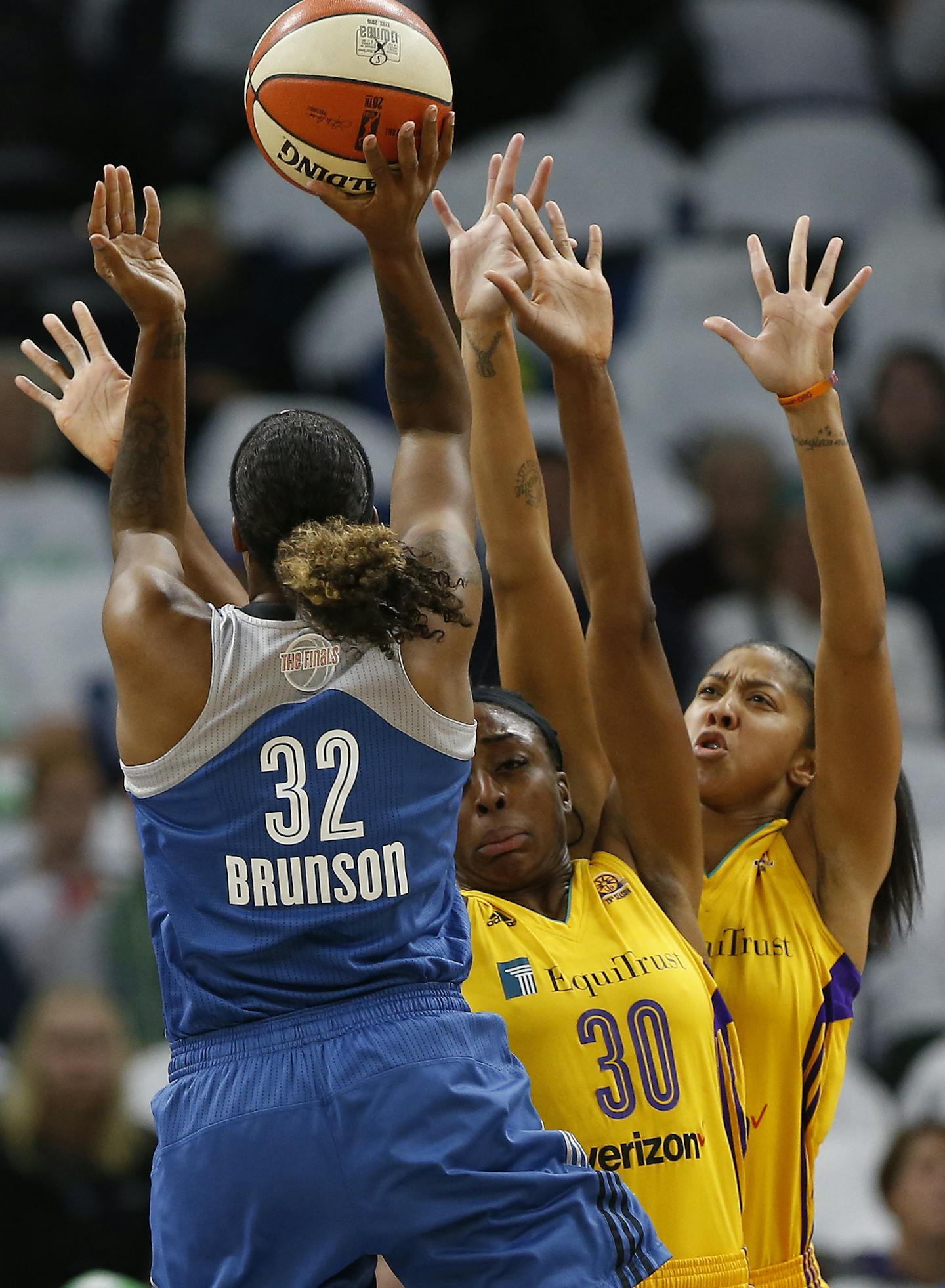 Lynx forward Rebekkah Brunson drew two Los Angeles Sparks players toward her in a 2016 playoff game &#x2014; and she&#x2019;s commanding more attention this season with her three-point shot.