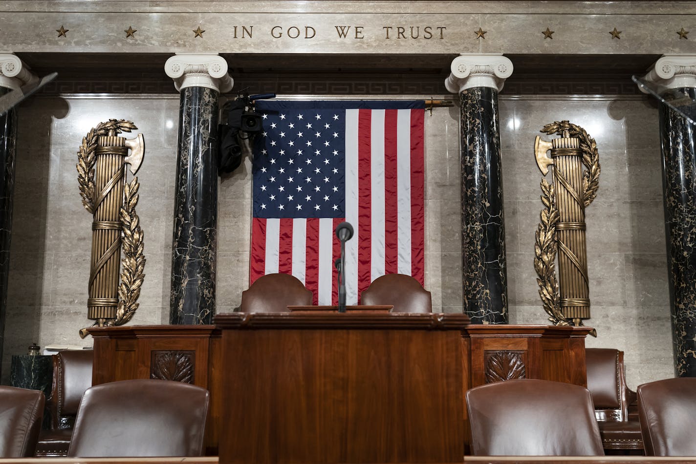 The chamber of the House of Representatives is seen at the Capitol in Washington, Monday, Feb. 3, 2020, as it is prepared for President Donald Trump to give his State of the Union address Tuesday night. (AP Photo/J. Scott Applewhite)