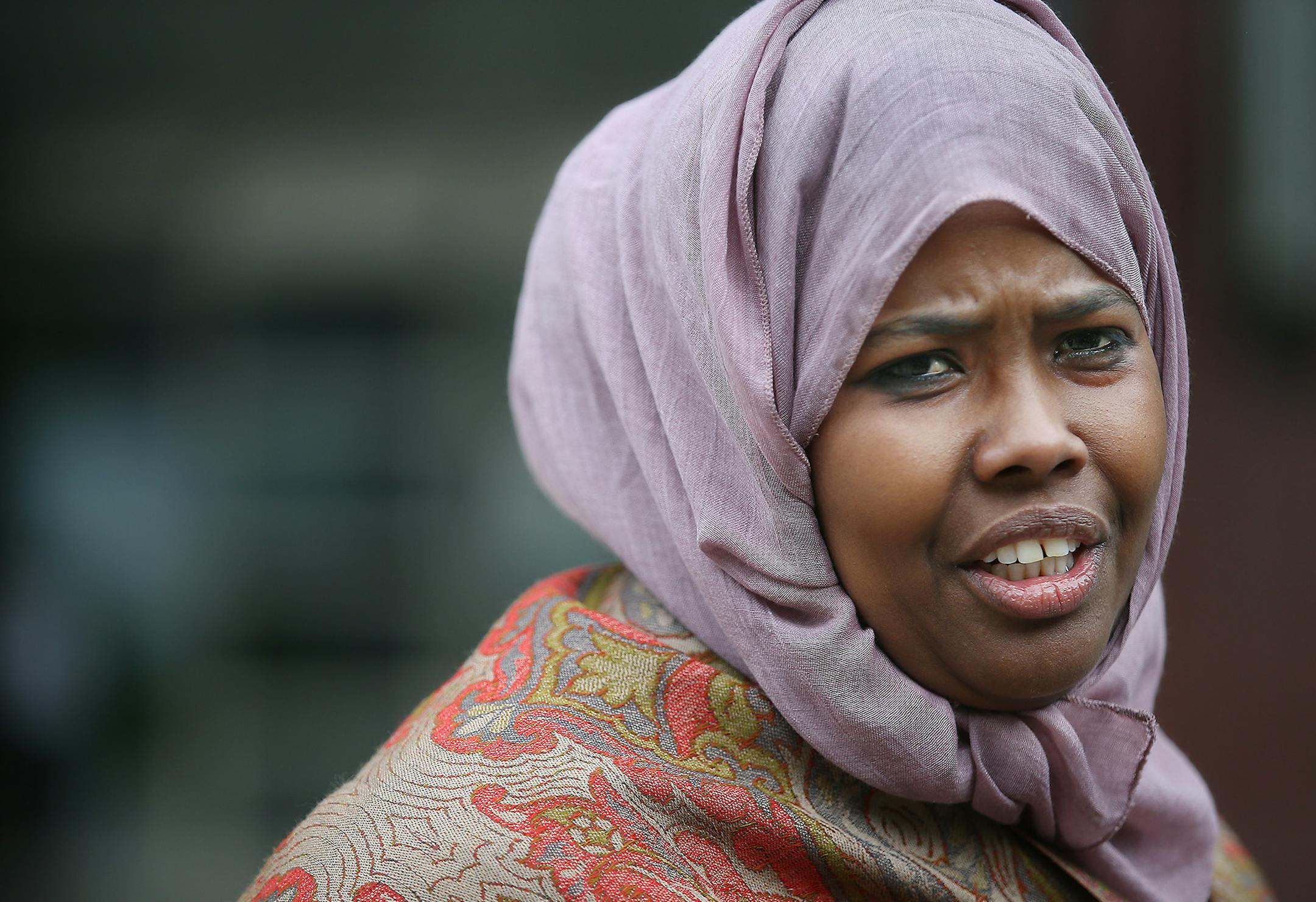 Ayan Farah, the mother of two of the young men standing trial in opening day of the ISIL recruit trial, spoke to the media about the hearing regarding their lawyer, in front of the United States Courthouse, Monday, May 9, 2016 in Minneapolis, MN. ] (ELIZABETH FLORES/STAR TRIBUNE) ELIZABETH FLORES &#x2022; eflores@startribune.com
