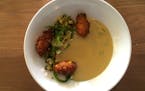 Lobster fritters add texture to the sweet corn soup at Eastside.