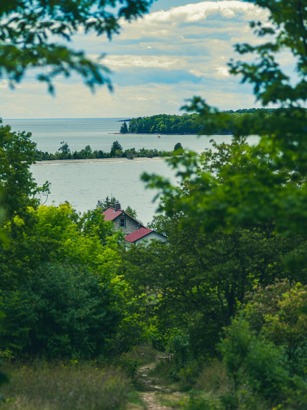 A view of the water surrounding Rock Island, Wis.