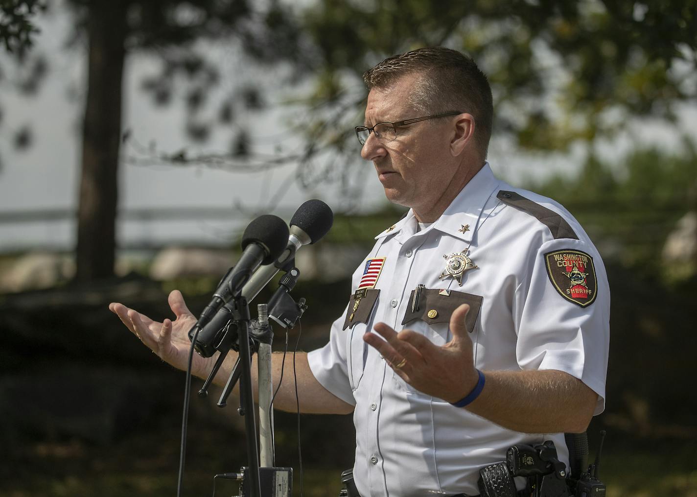 Washington County Sheriff Dan Starry addressed the media regarding the continued search for a small Cessna aircraft that went down in the Mississippi River in the southeast metro near Grey Cloud Island between Cottage Grove and St. Paul Park, MN, Monday, September 14, 2020. ] ELIZABETH FLORES • liz.flores@startribune.com