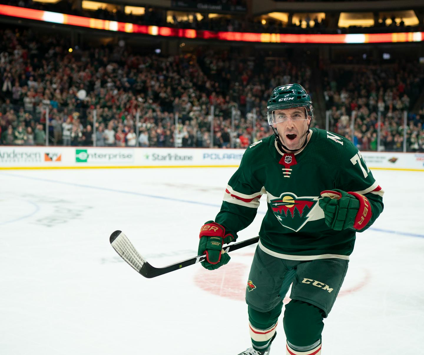 Wild defenseman Brad Hunt approached the bench to celebrate a goal in the third period vs. Montreal.