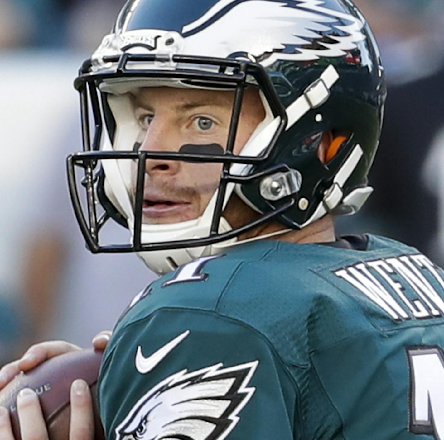 Philadelphia Eagles quarterback Carson Wentz (11) in action during the first half of the NFL football game against the Pittsburgh Steelers, Sunday, Sept. 25, 2016, in Philadelphia. The Eagles won 34-3. (AP Photo/Chris Szagola) ORG XMIT: OTKCS202