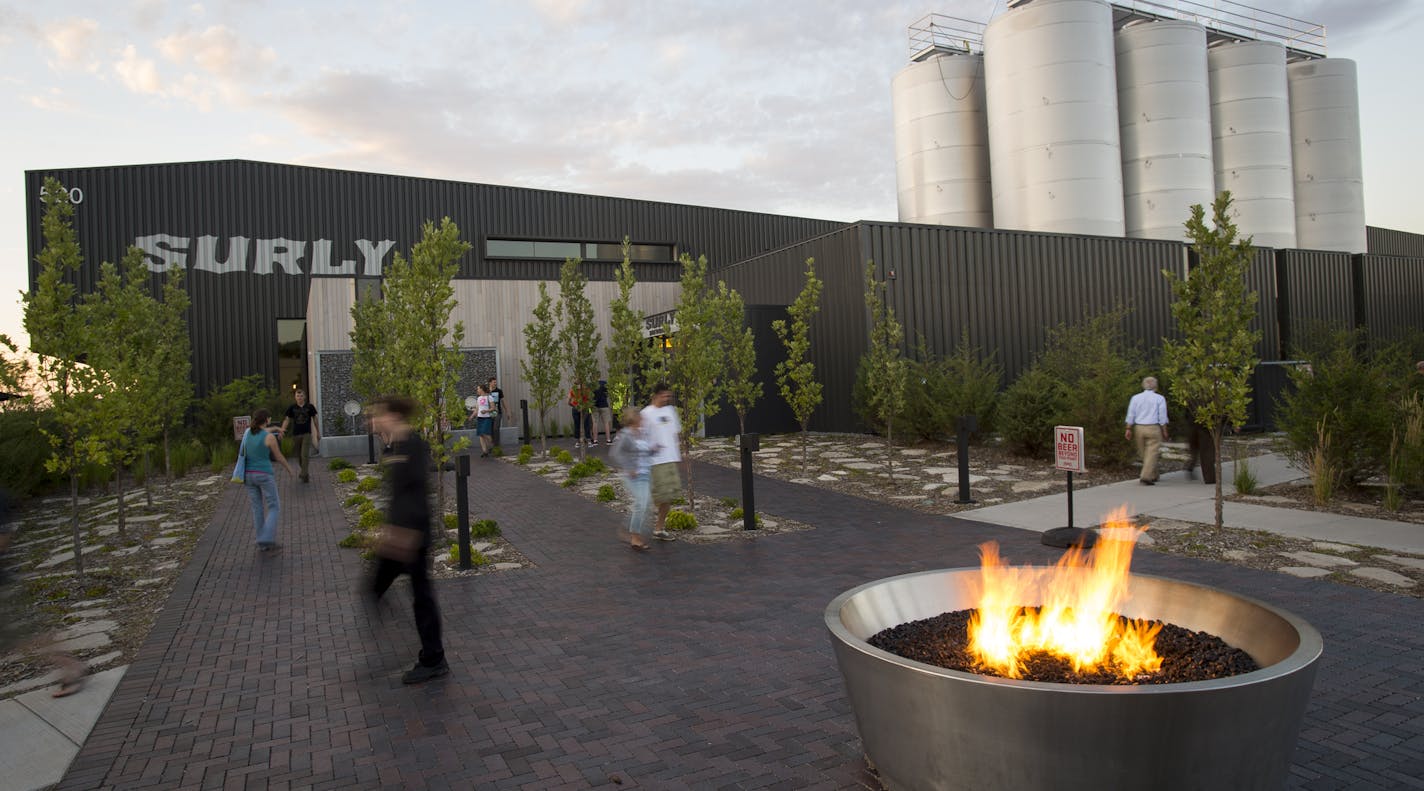 Patrons left Surly on Saturday, August 1, 2015. ] Aaron Lavinsky &#x2022; aaron.lavinsky@startribune.com Restaurant review: Surly Brewing's casual beer hall and more formal Brewer's Table, chef Jorge Guzman's two dining concepts for the destination brewery.